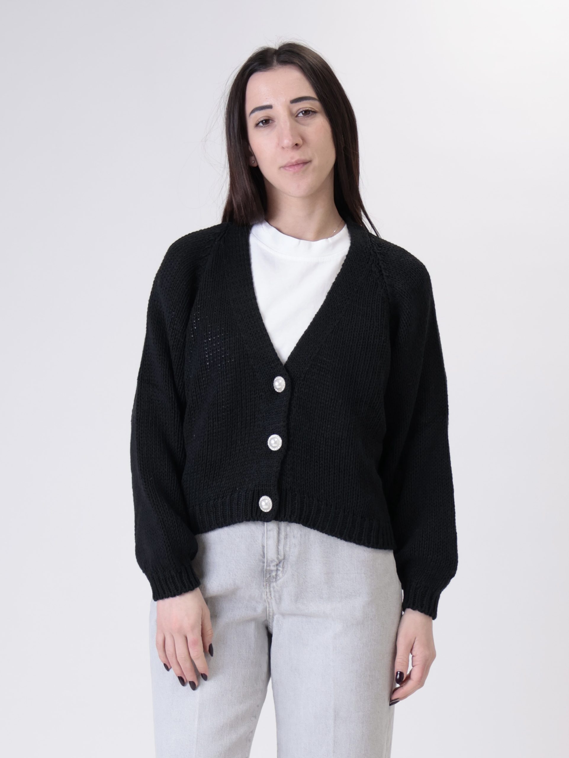 Cardigan bottoni gioiello nero