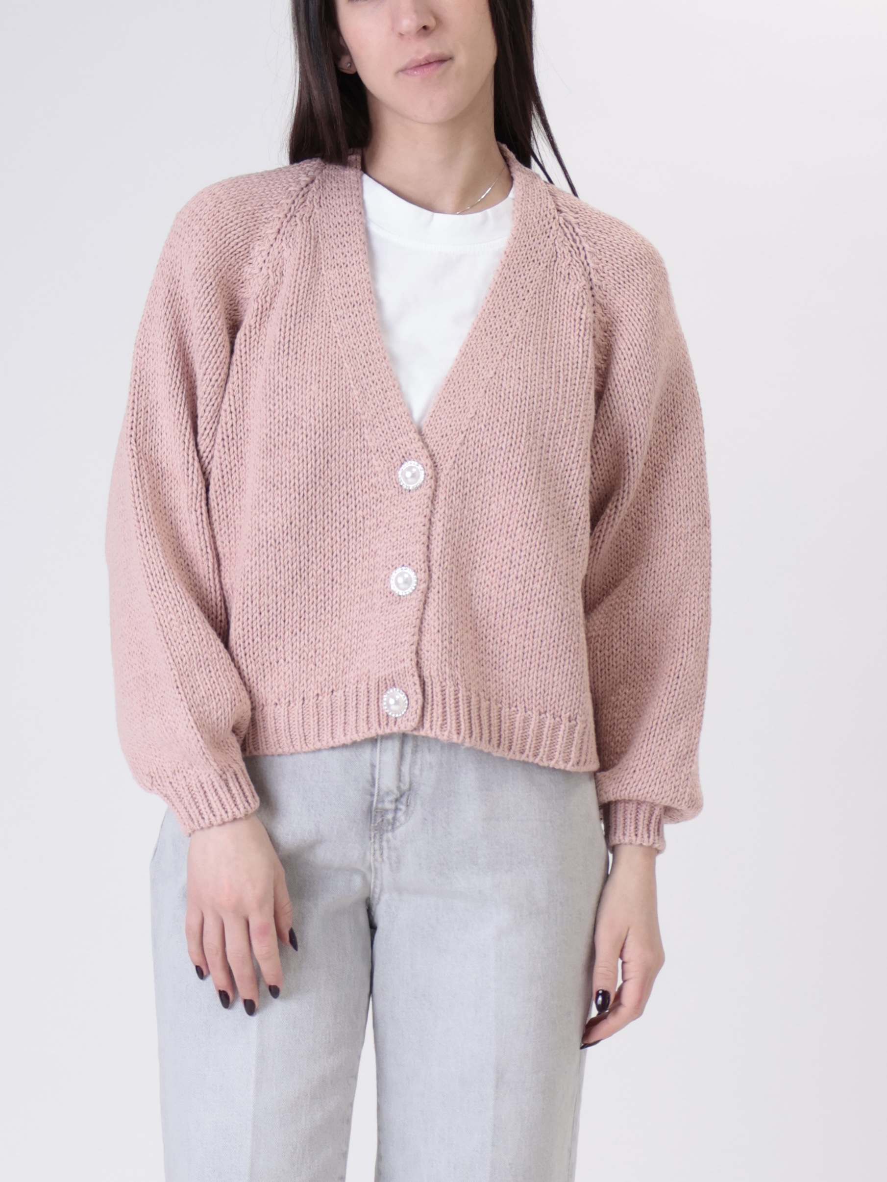 Cardigan bottoni gioiello rosa