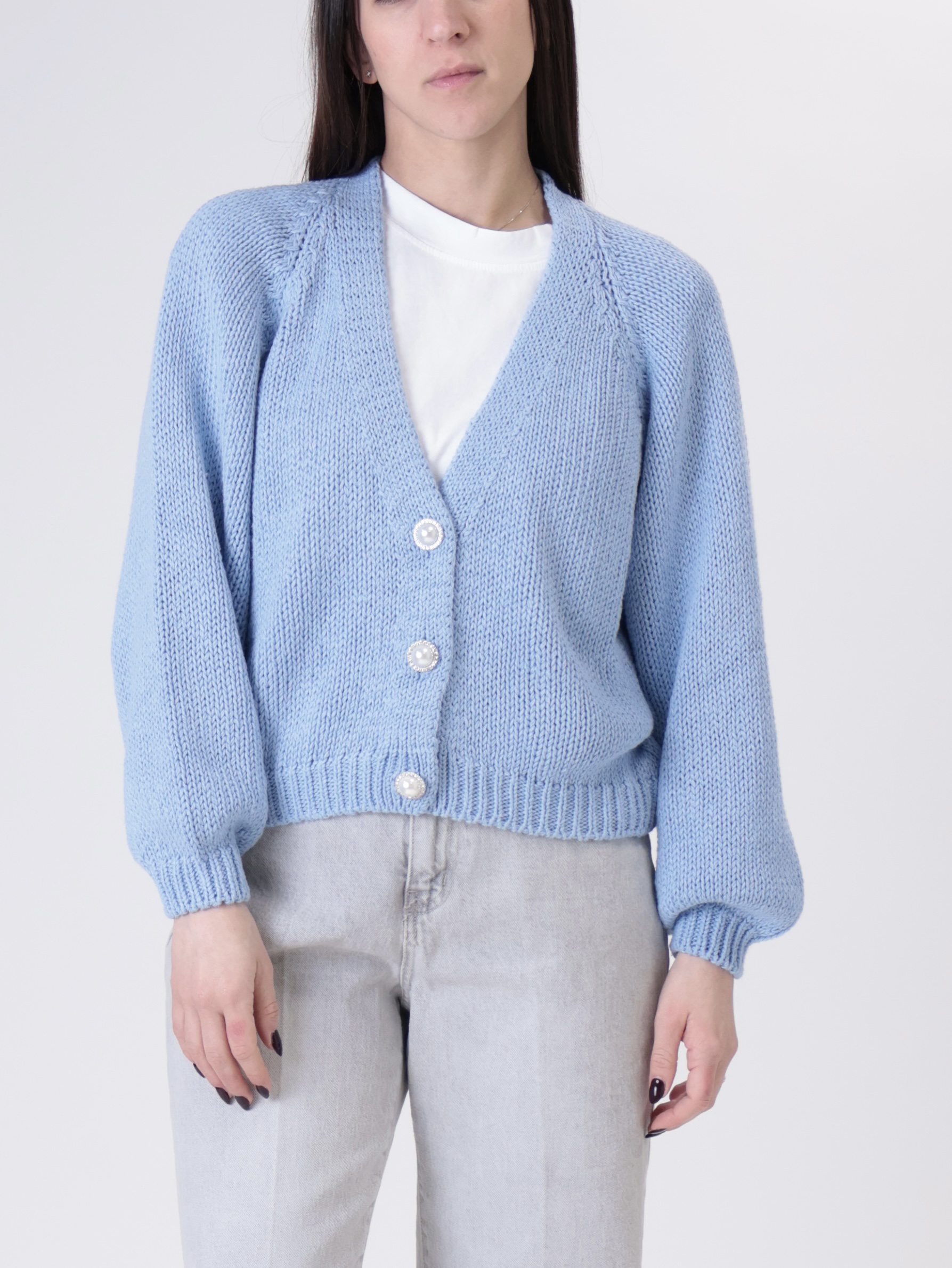 Cardigan bottoni gioiello azzurro