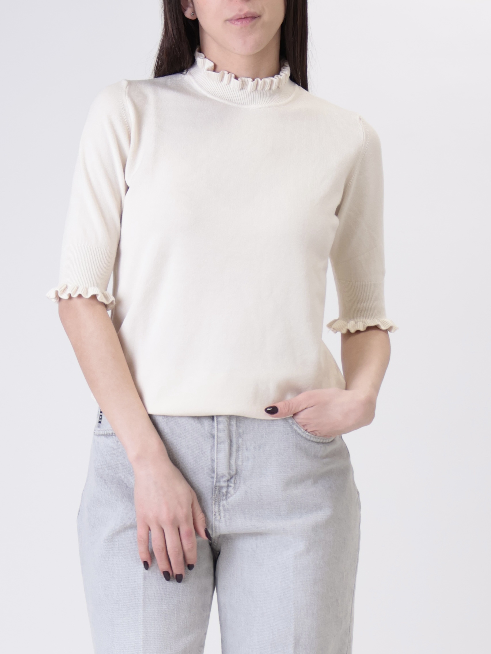 Maglia rouches mezza manica burro