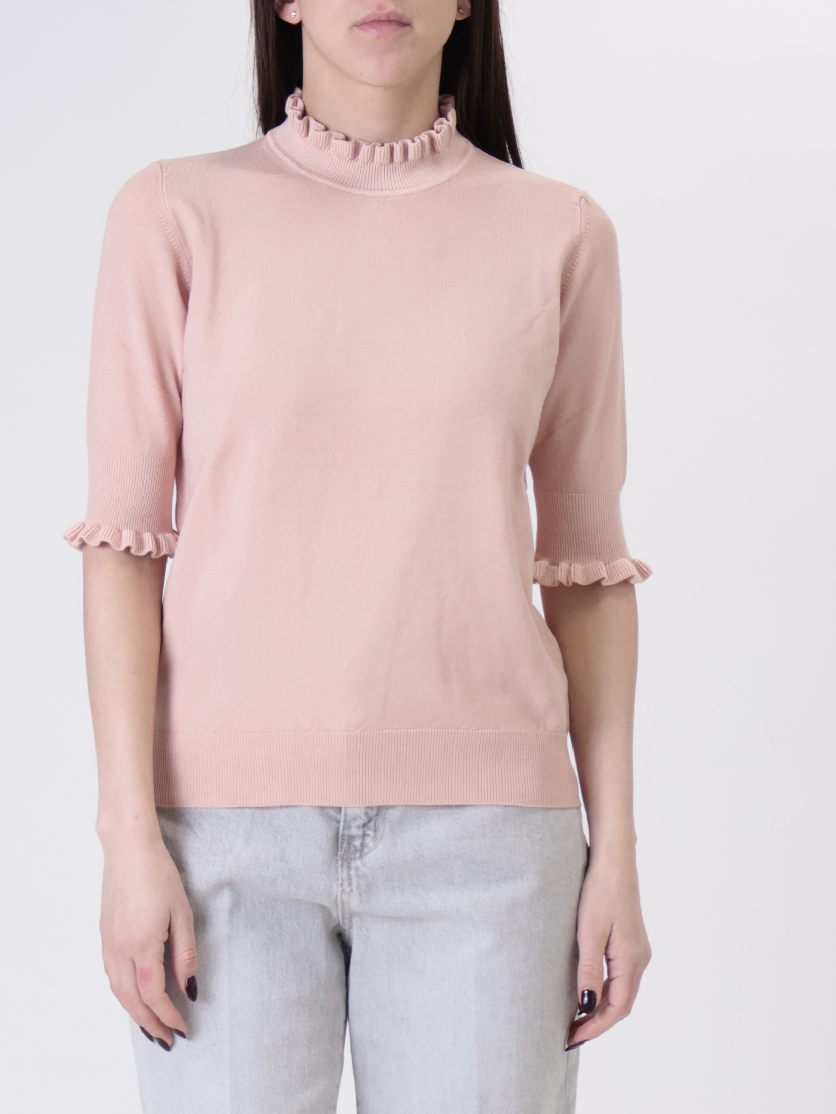 Maglia rouches mezza manica rosa