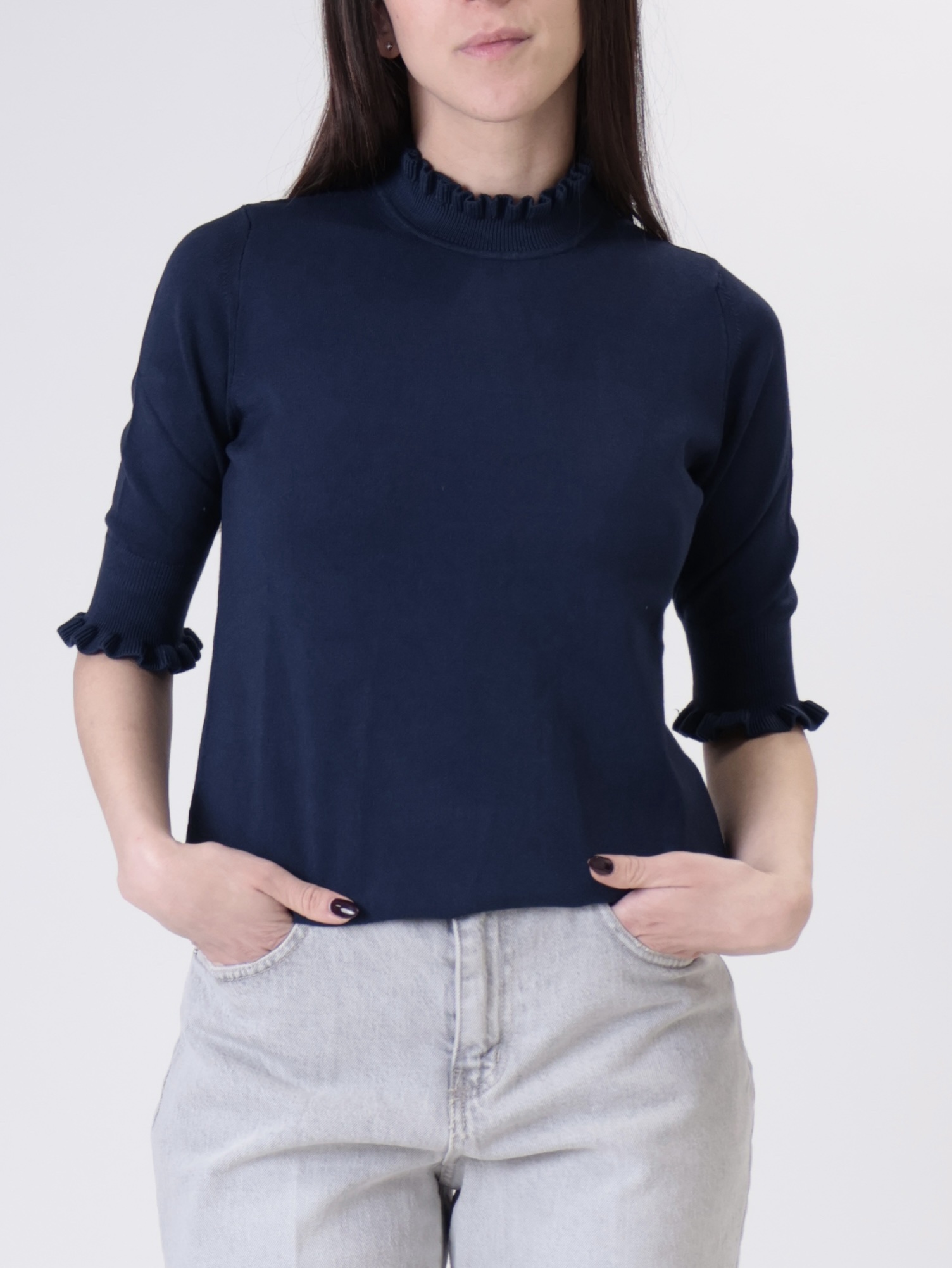 Maglia rouches mezza manica blu