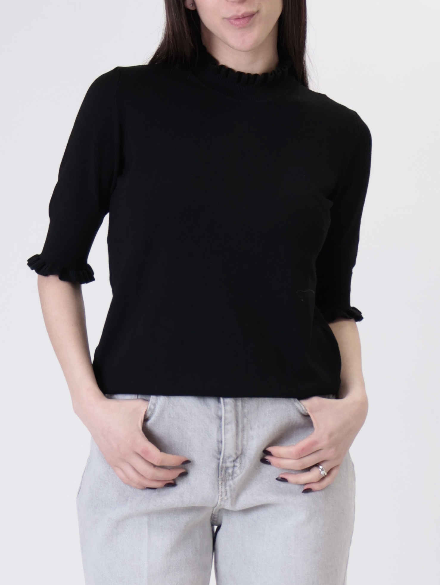 Maglia rouches mezza manica nero