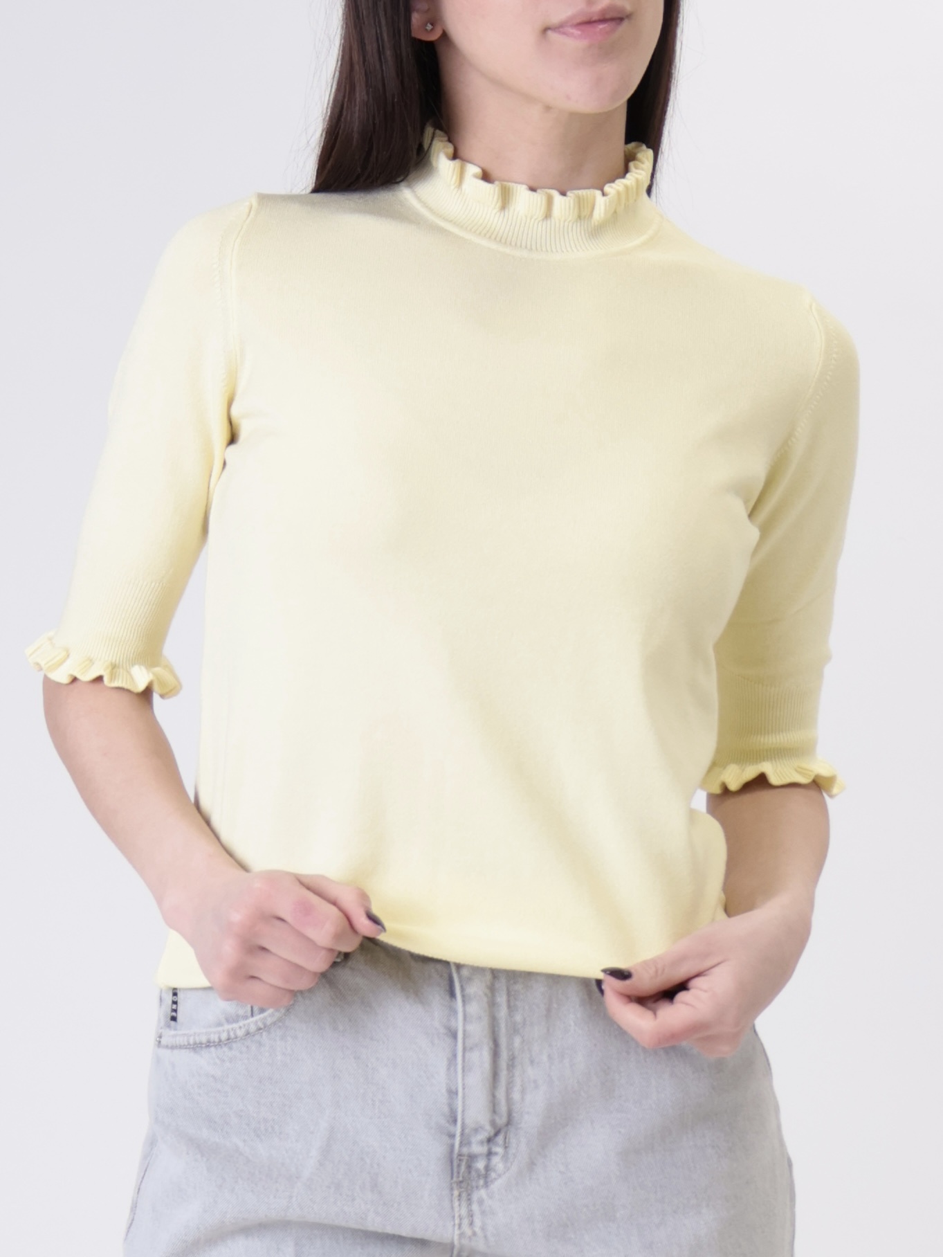 Maglia rouches mezza manica giallo