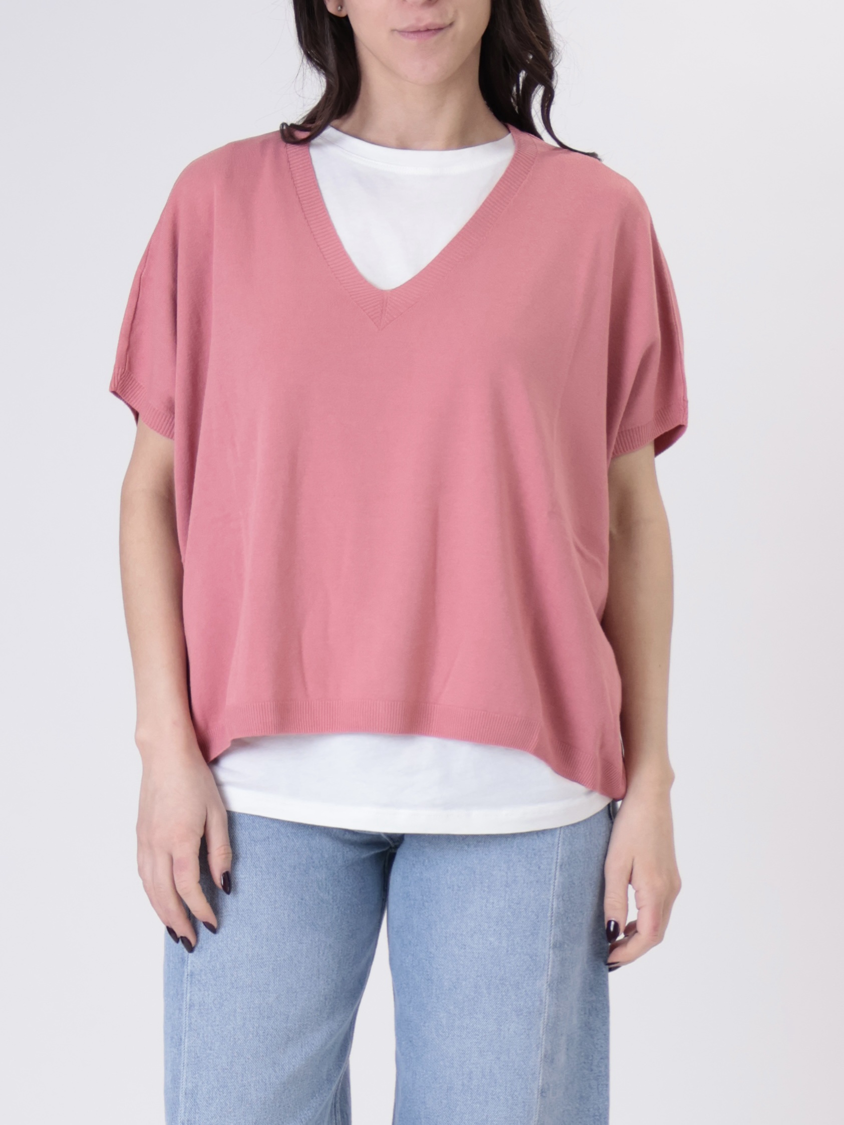 Gilet scollo V viscosa rosa