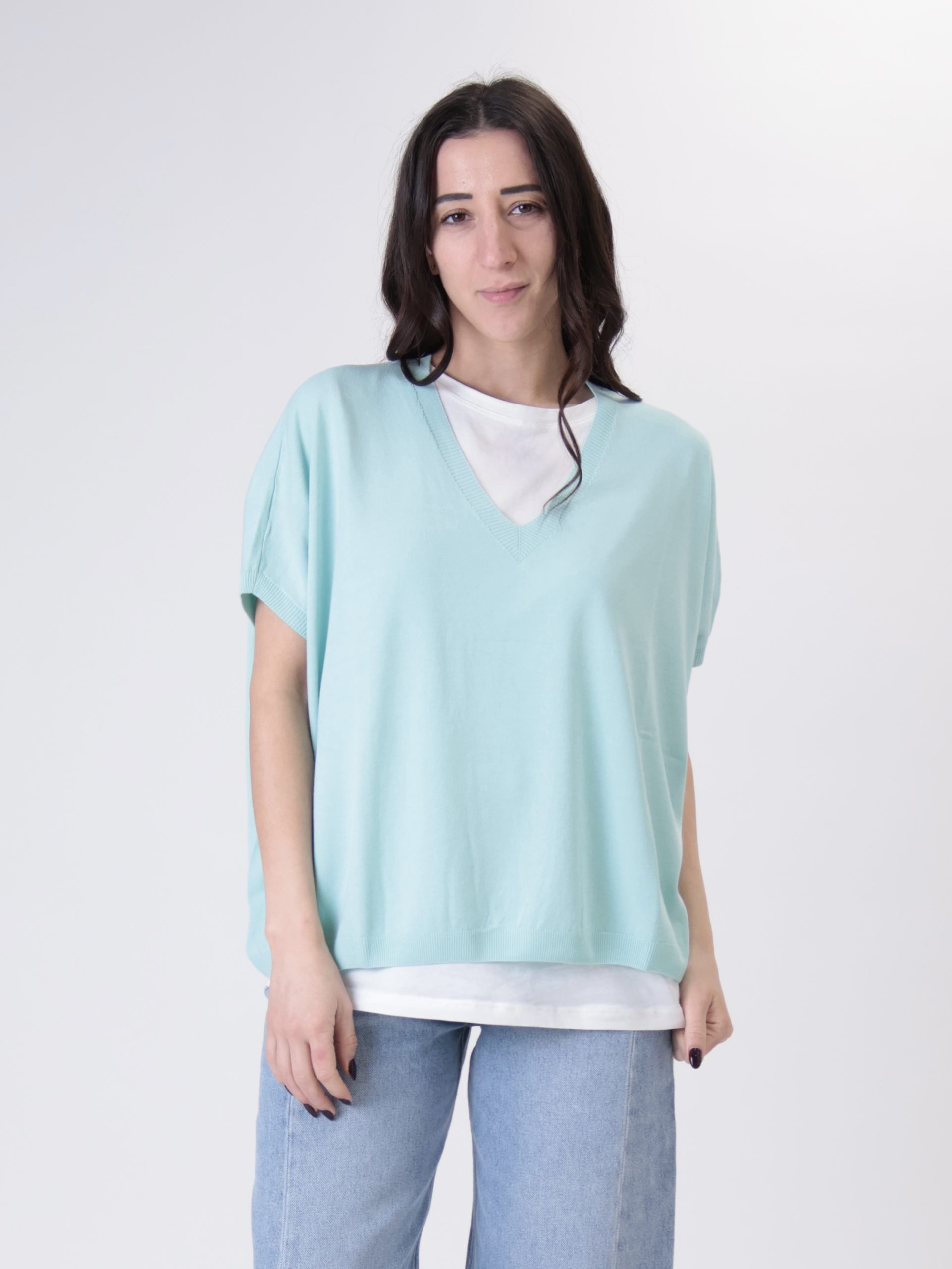 Gilet scollo V viscosa verde acqua
