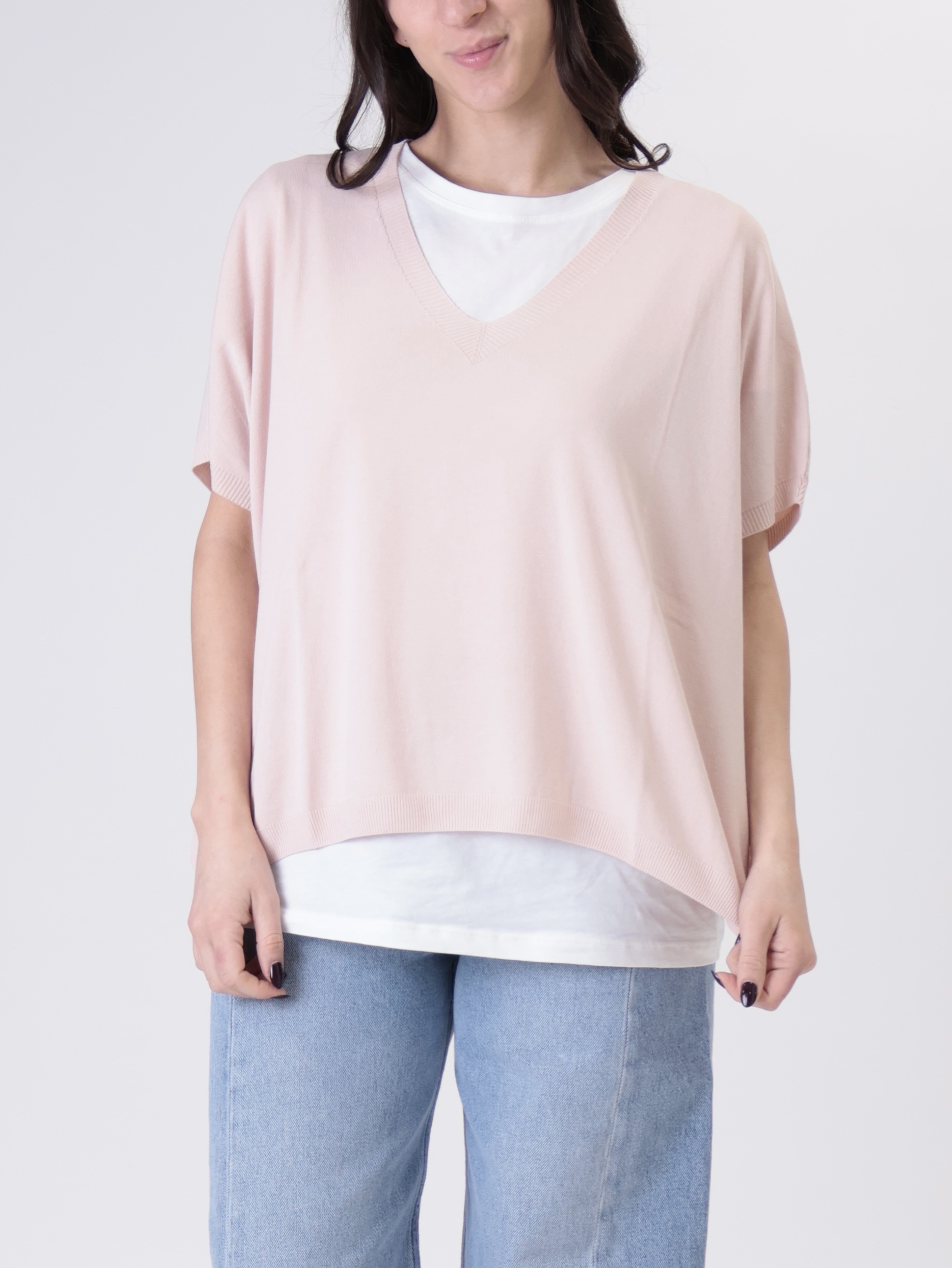 Gilet scollo V viscosa cipria