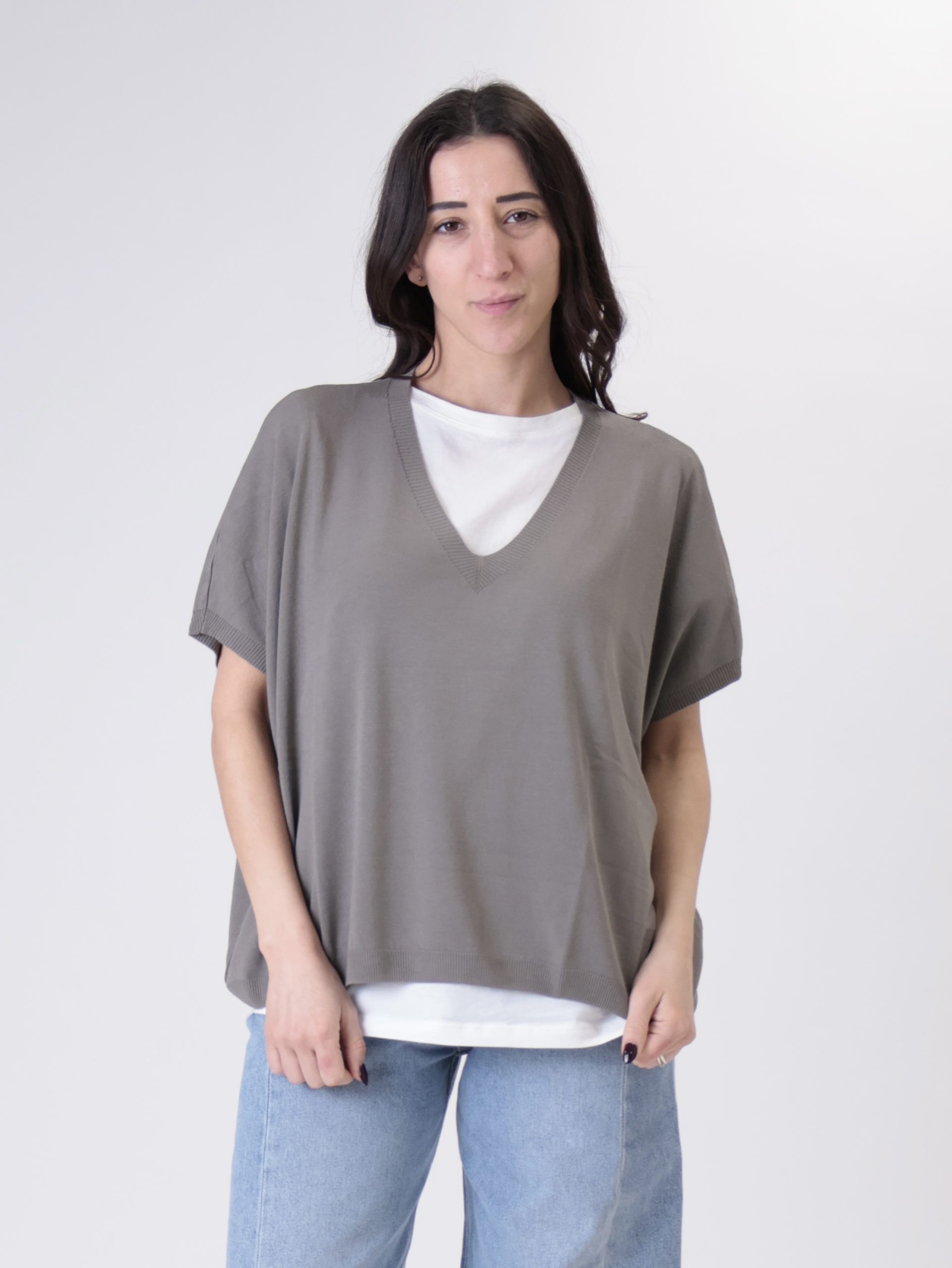 Gilet scollo V viscosa antracite