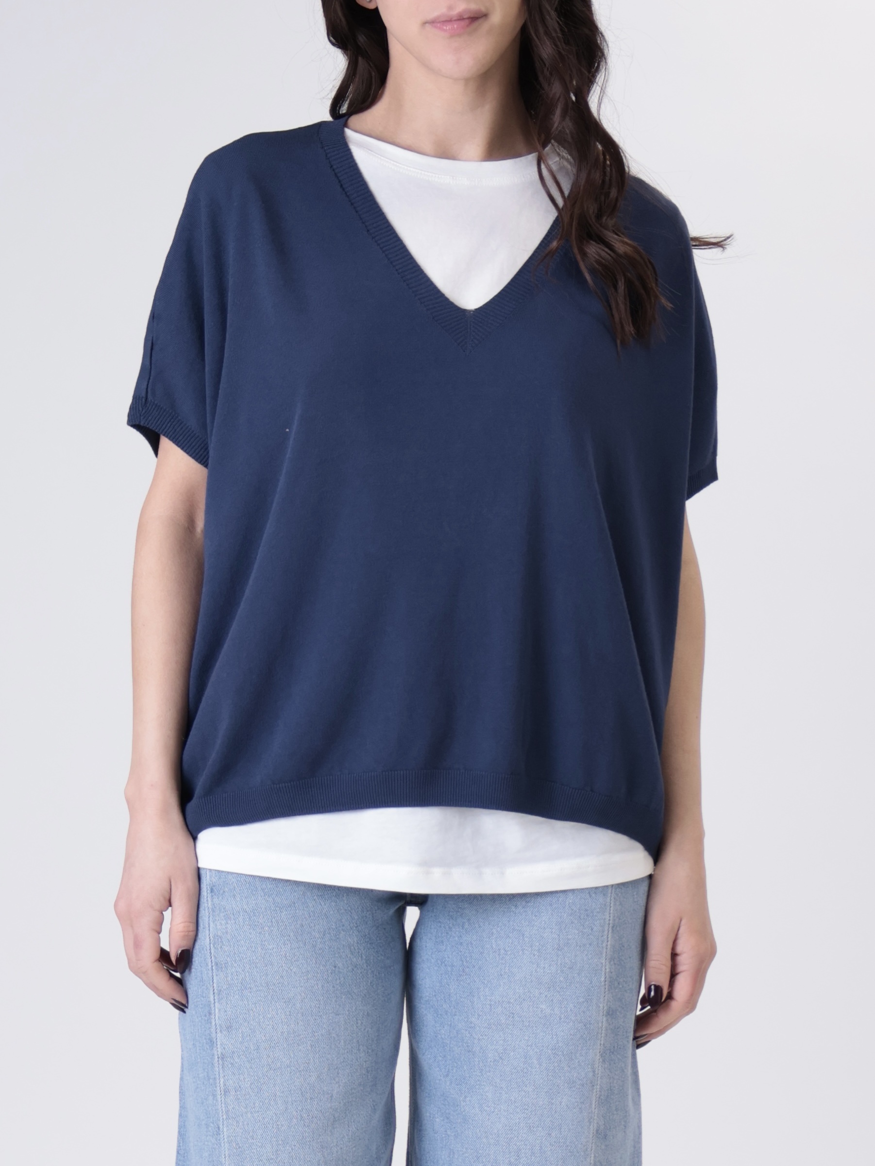 Gilet scollo V viscosa blu