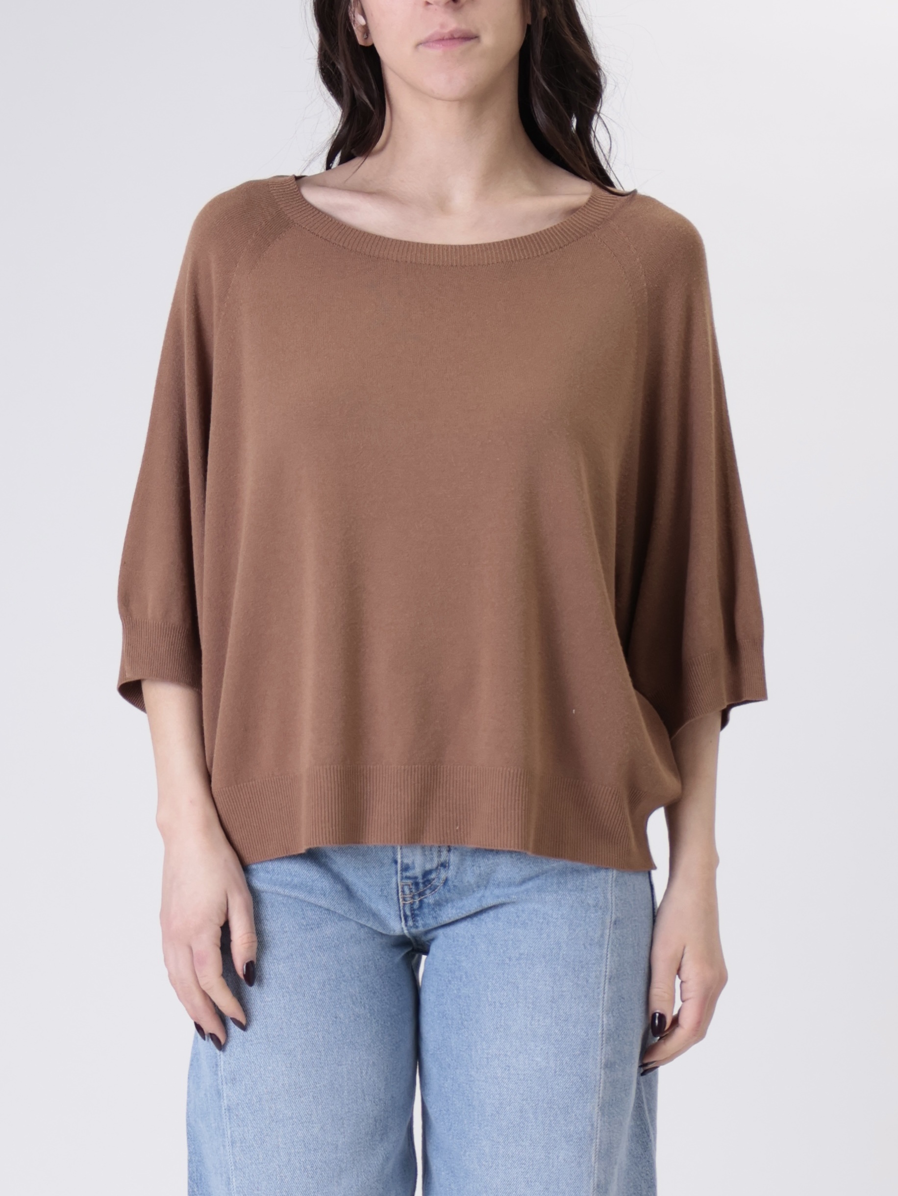 Pullover mezza manica viscosa marrone