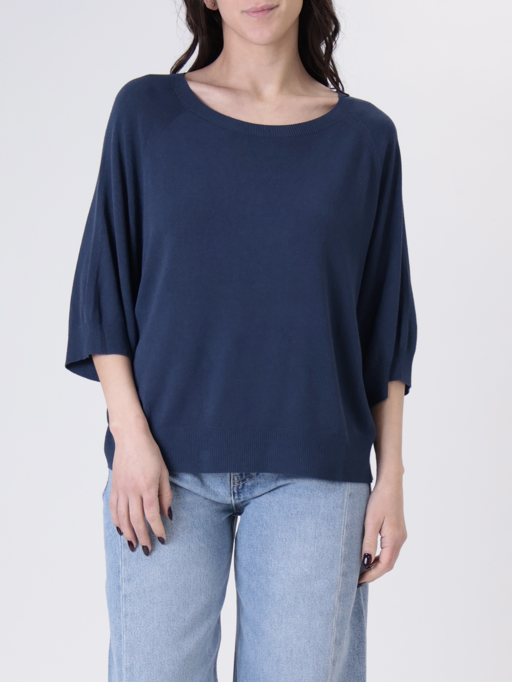 Pullover mezza manica viscosa blu
