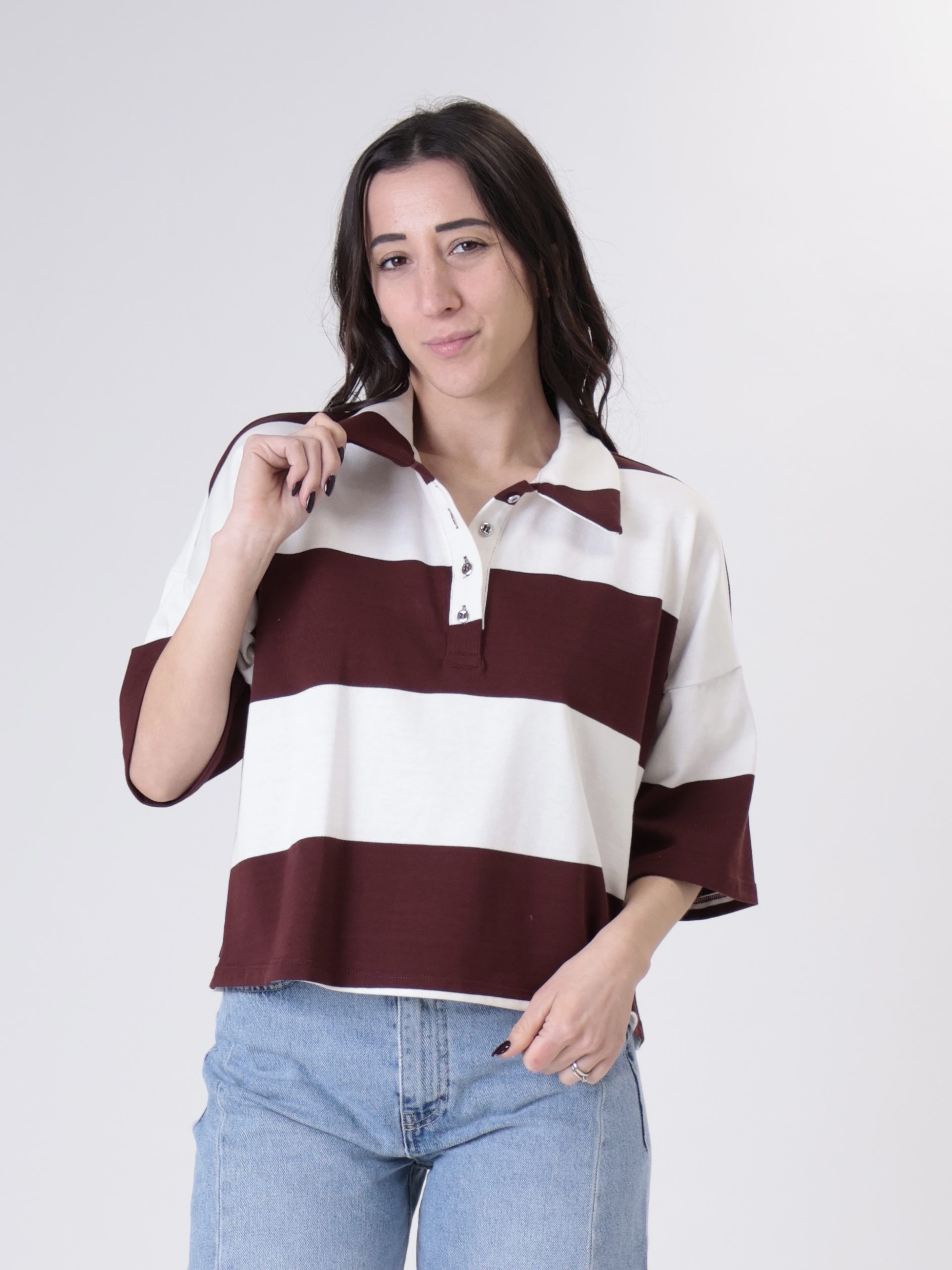 Polo crop riga bordeaux