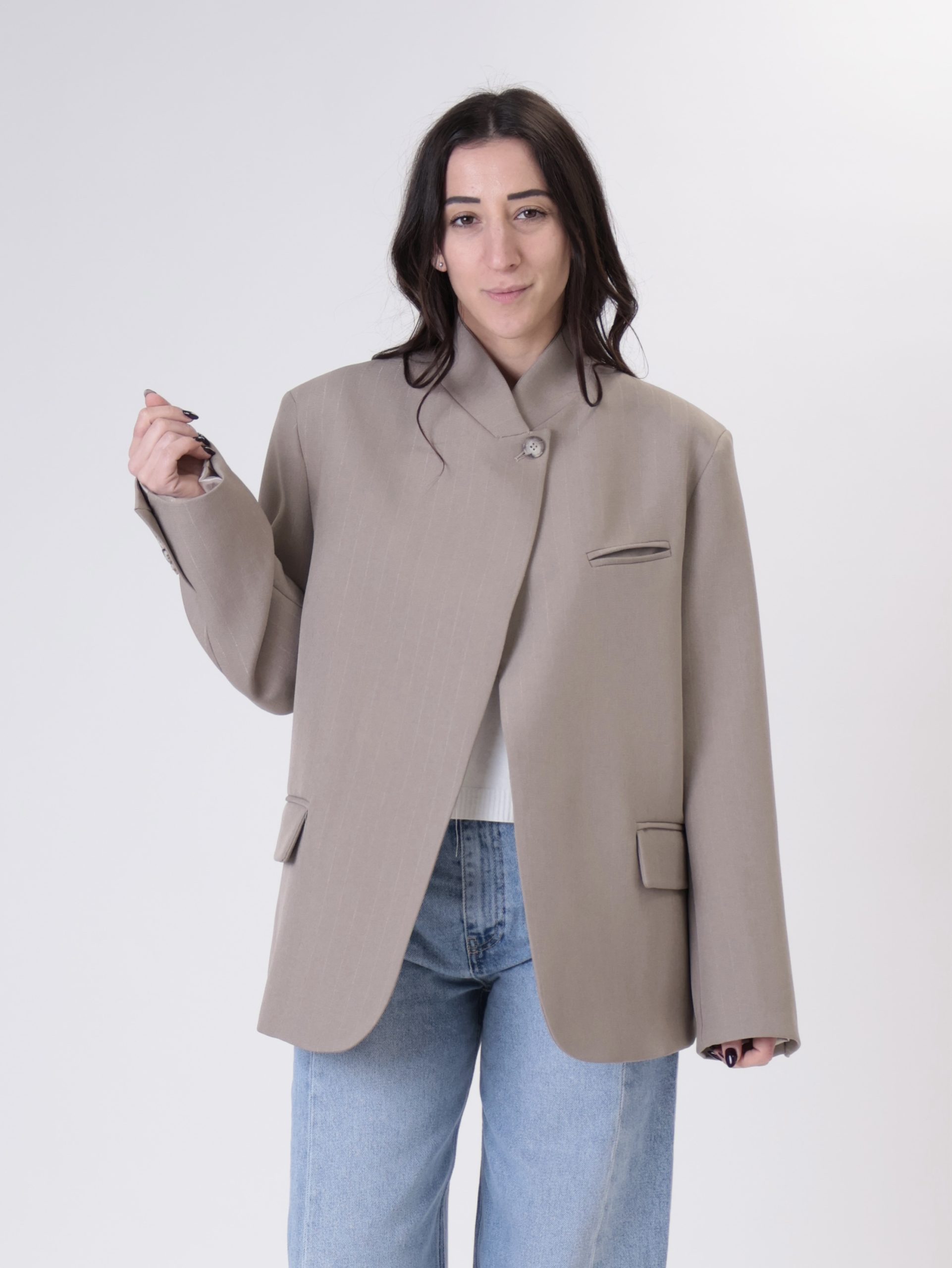 Giacca gessata tortora