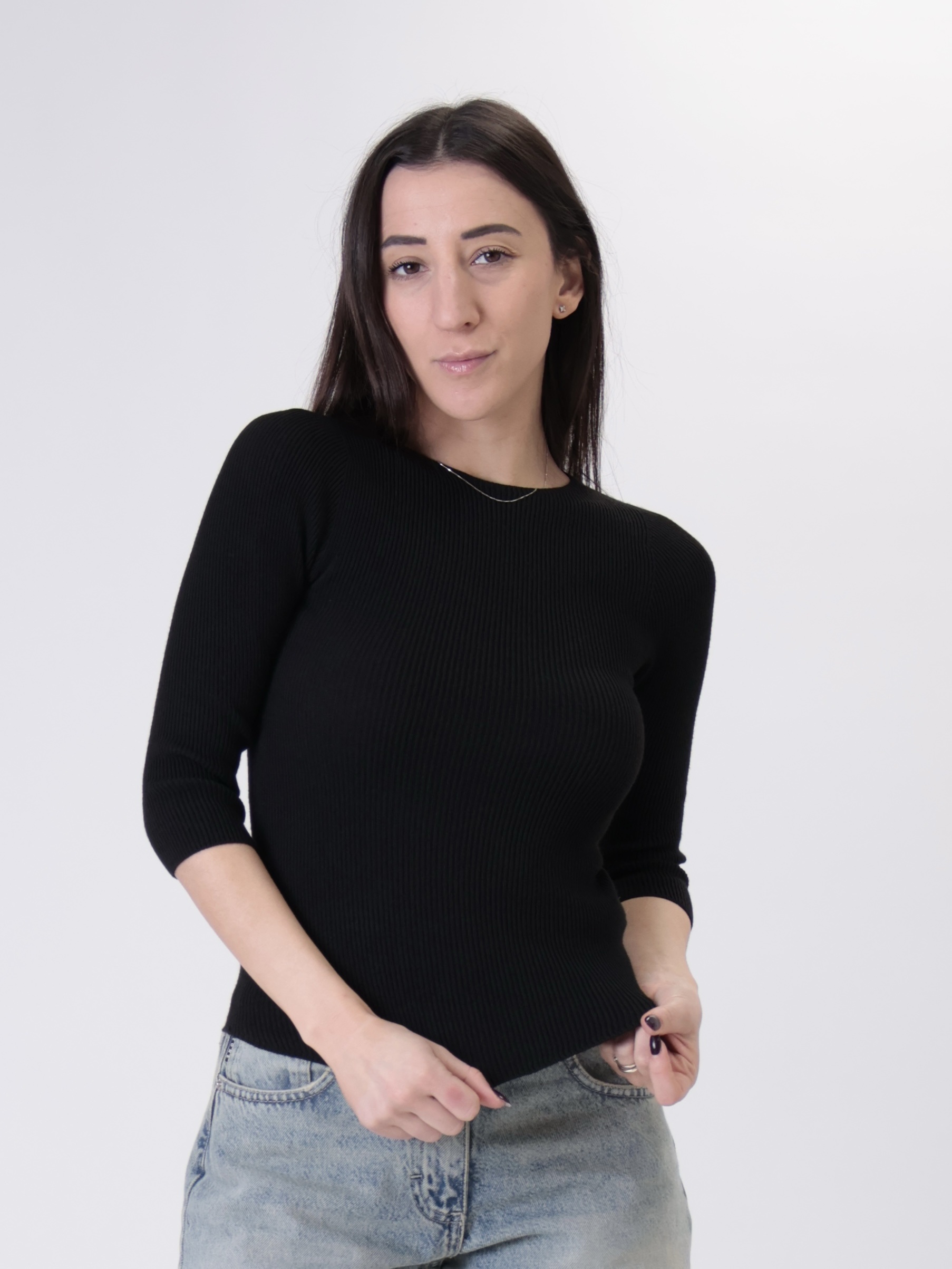 Maglia manica 3/4 costina nero