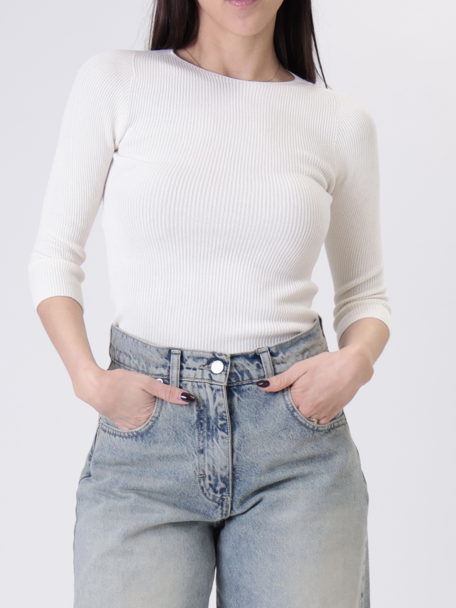 Maglia manica 3/4 costina panna