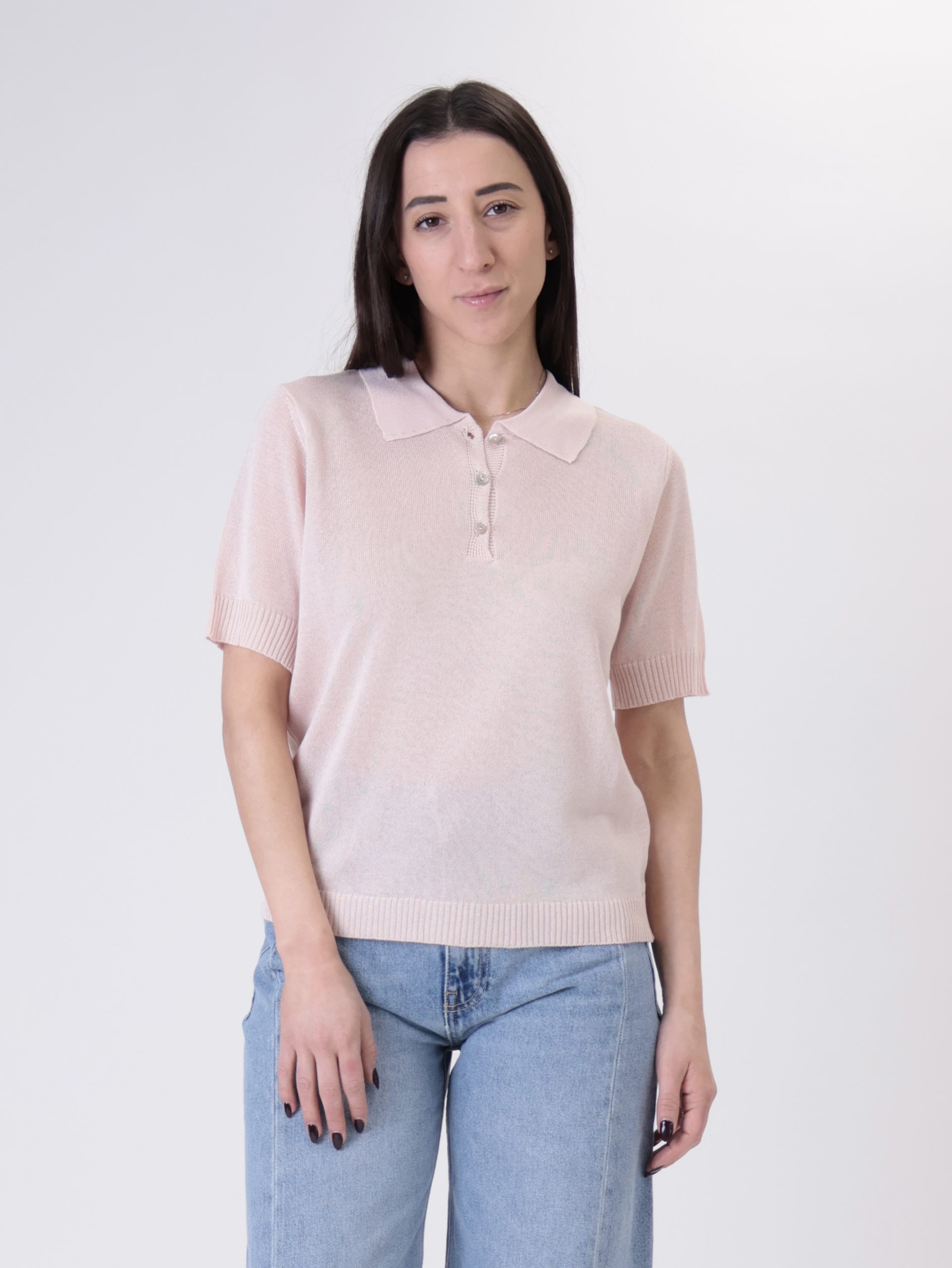 Polo in maglia lurex rosa