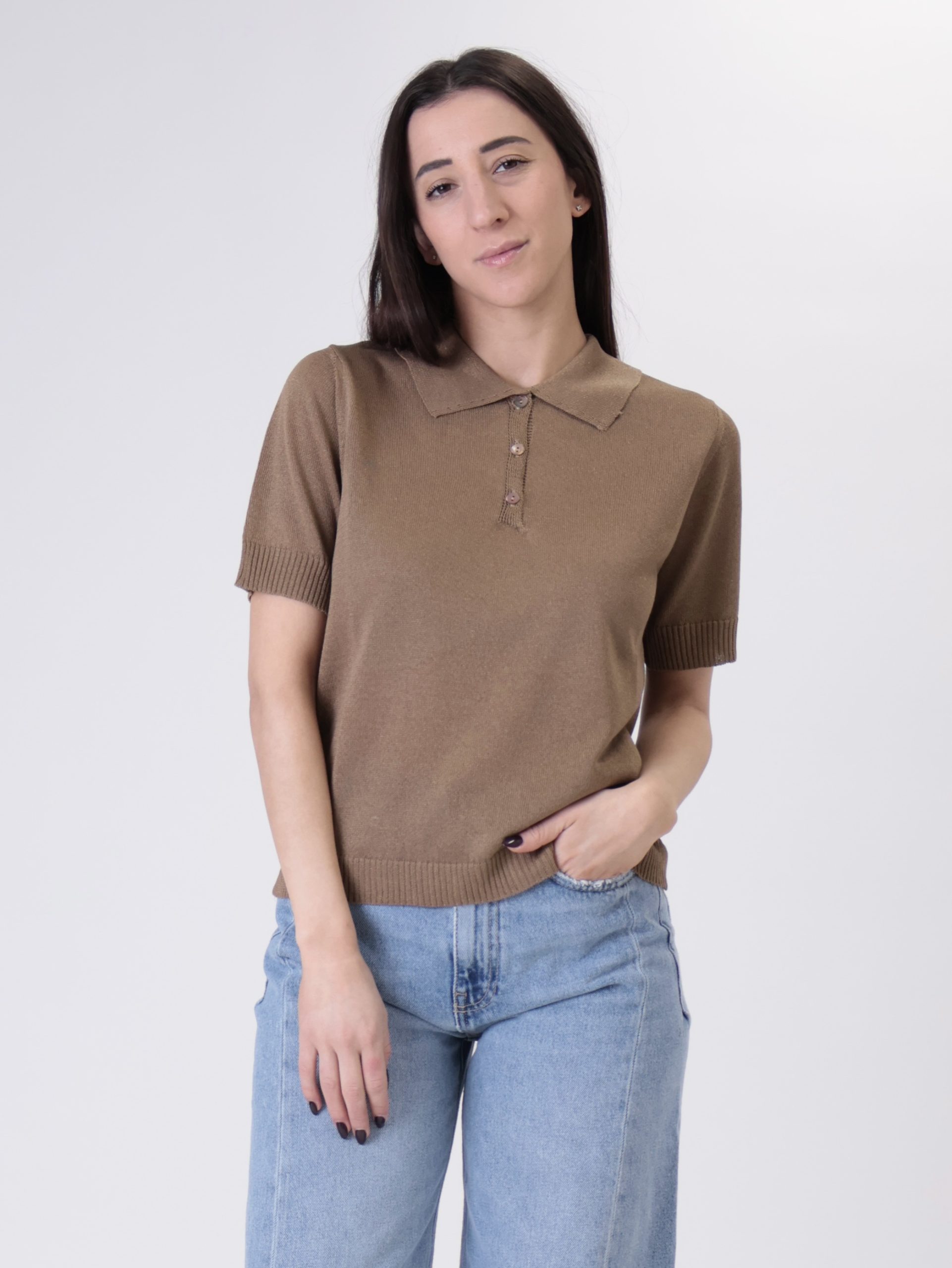 Polo in maglia lurex fango