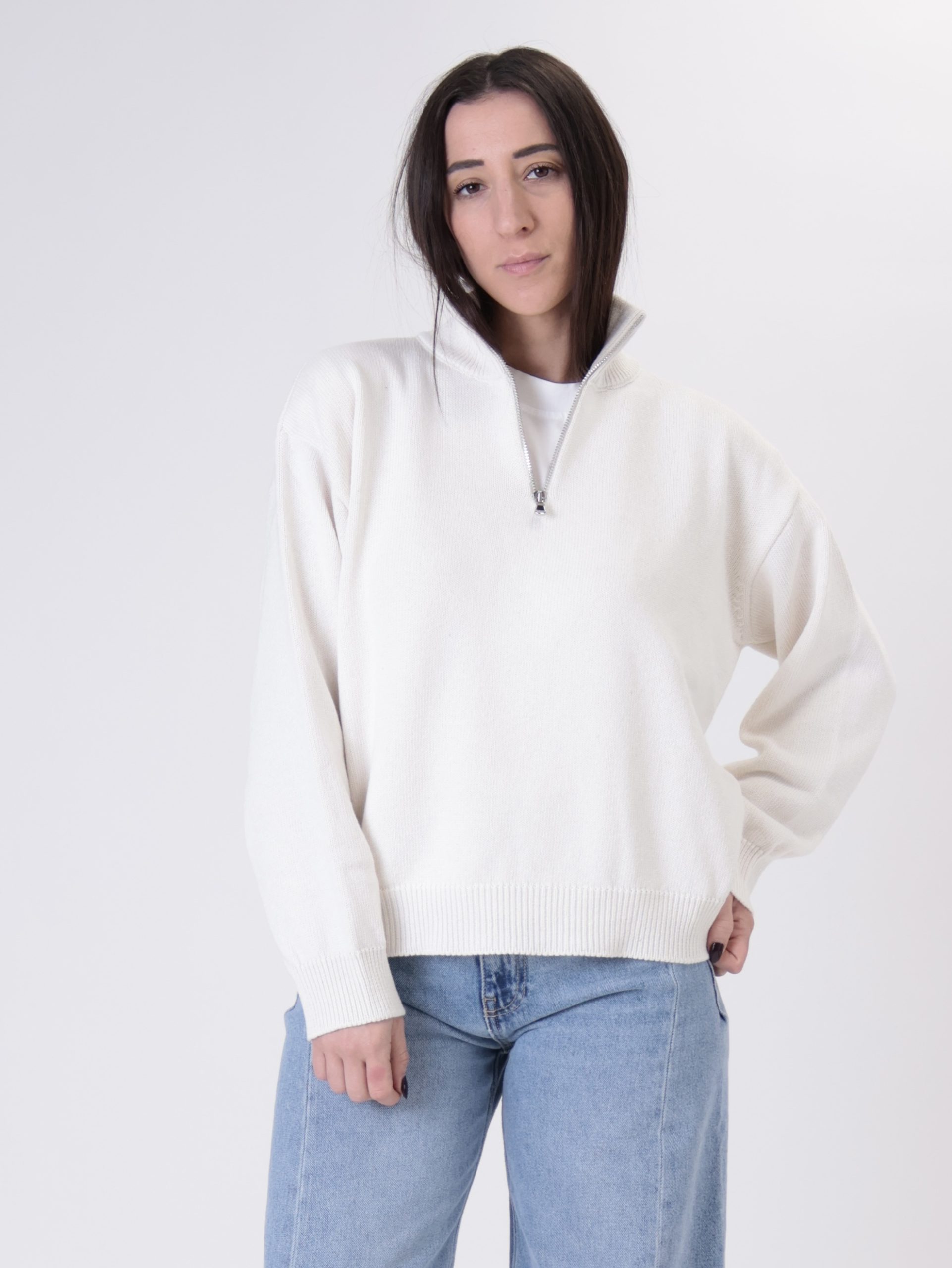 Pullover mezza zip bianco PREORDINE 23/02