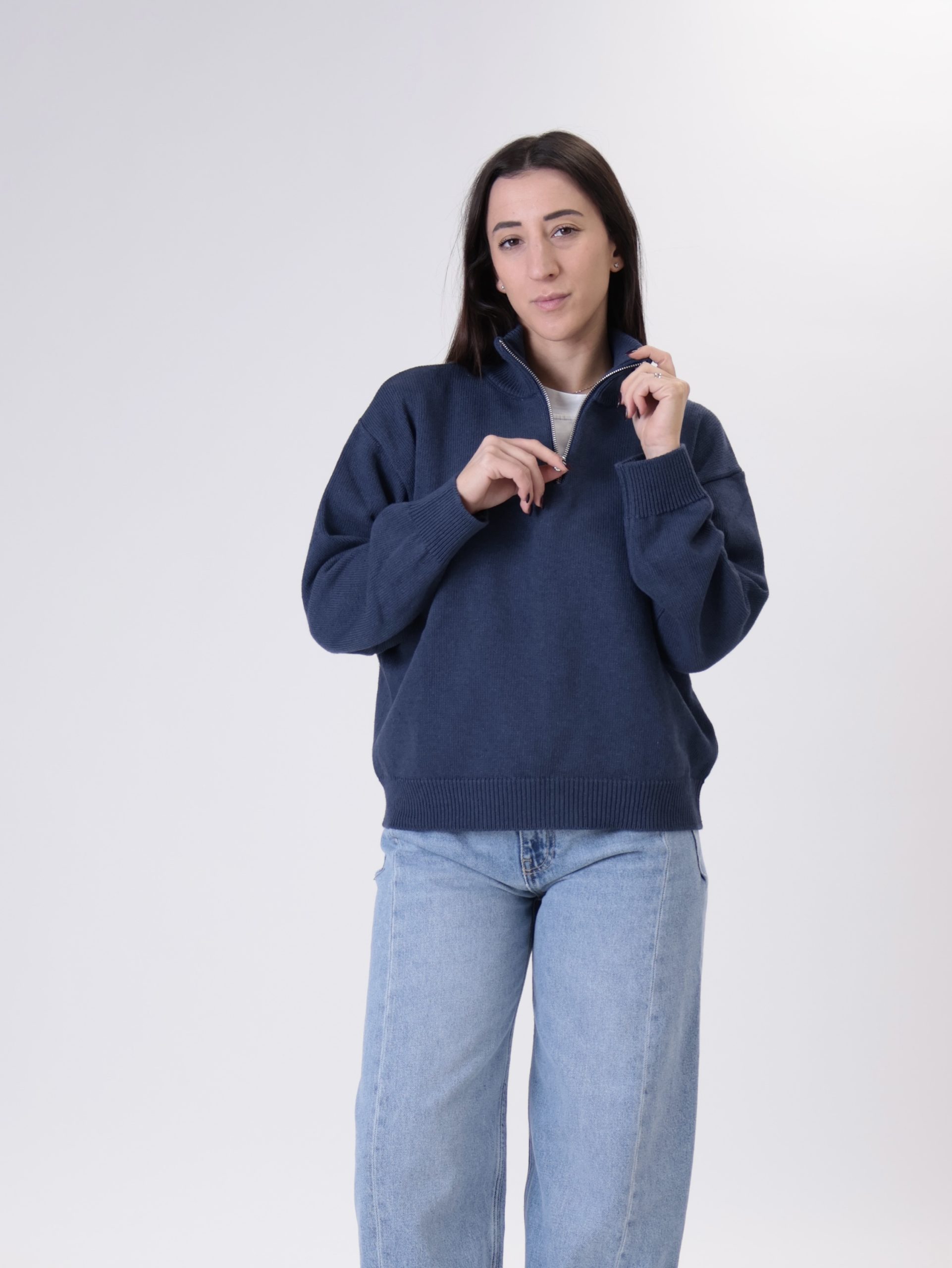 Pullover mezza zip blu