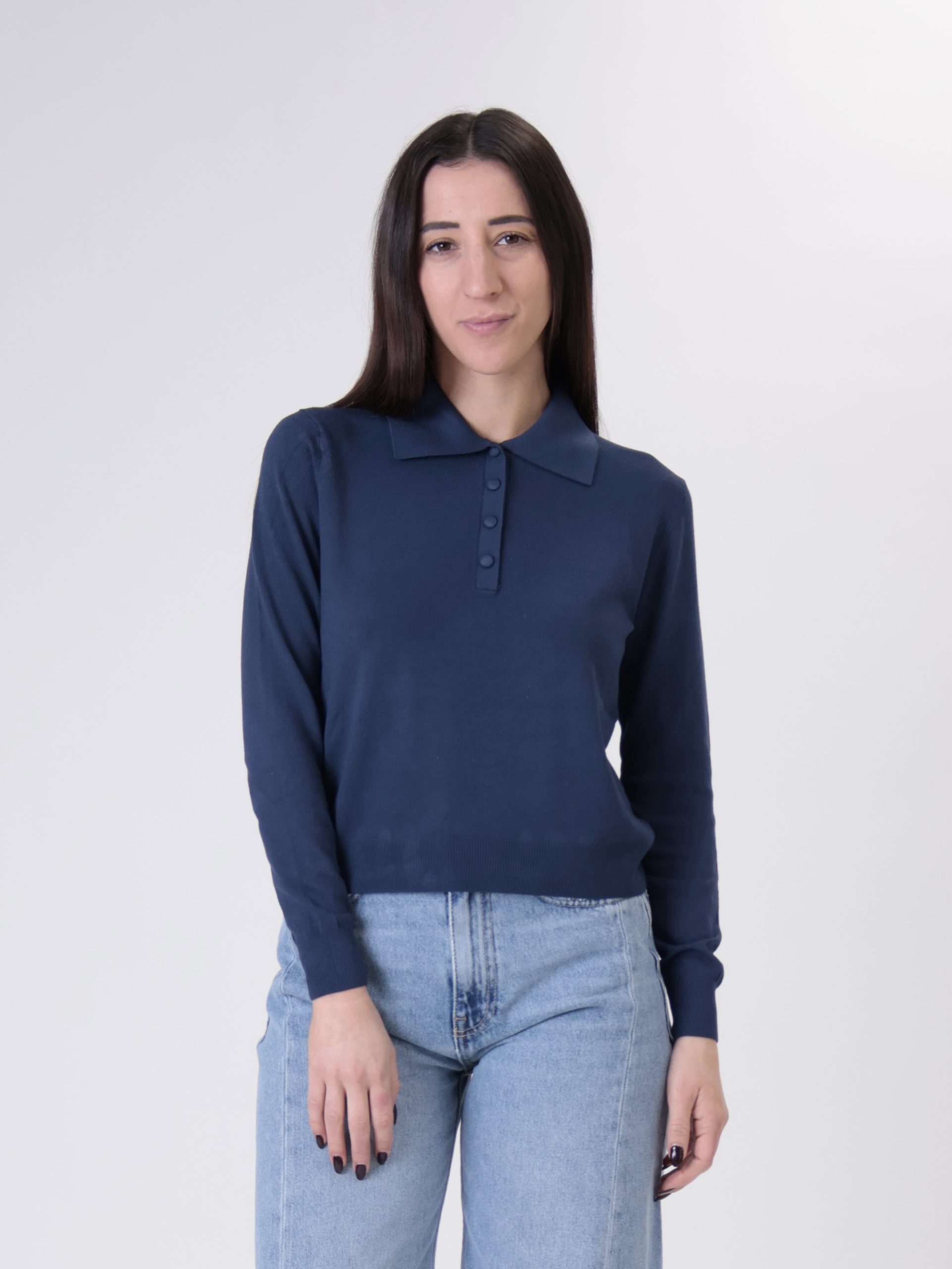 Polo in maglia bottoni blu PREORDINE 23/02