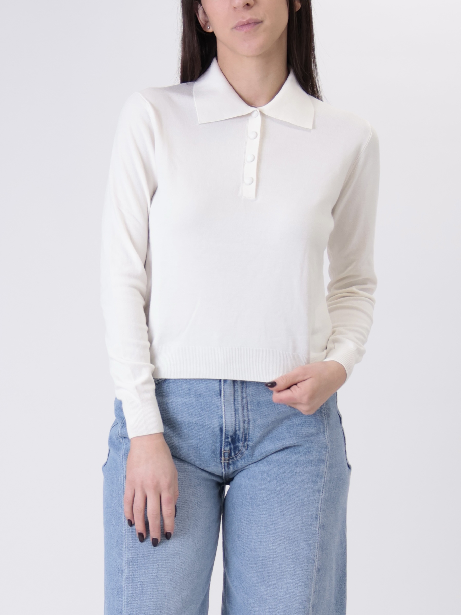 Polo in maglia bottoni panna