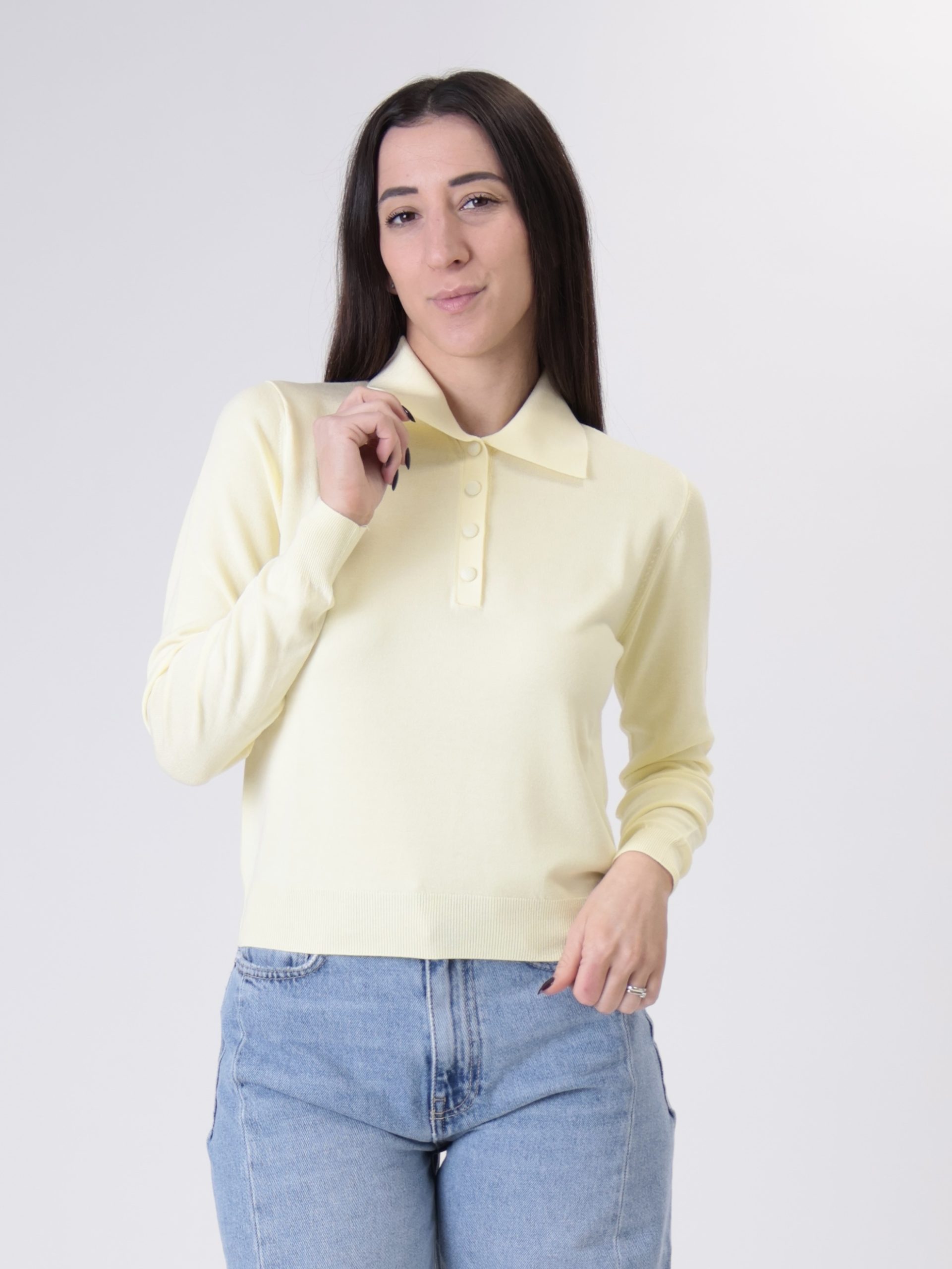 Polo in maglia bottoni giallo