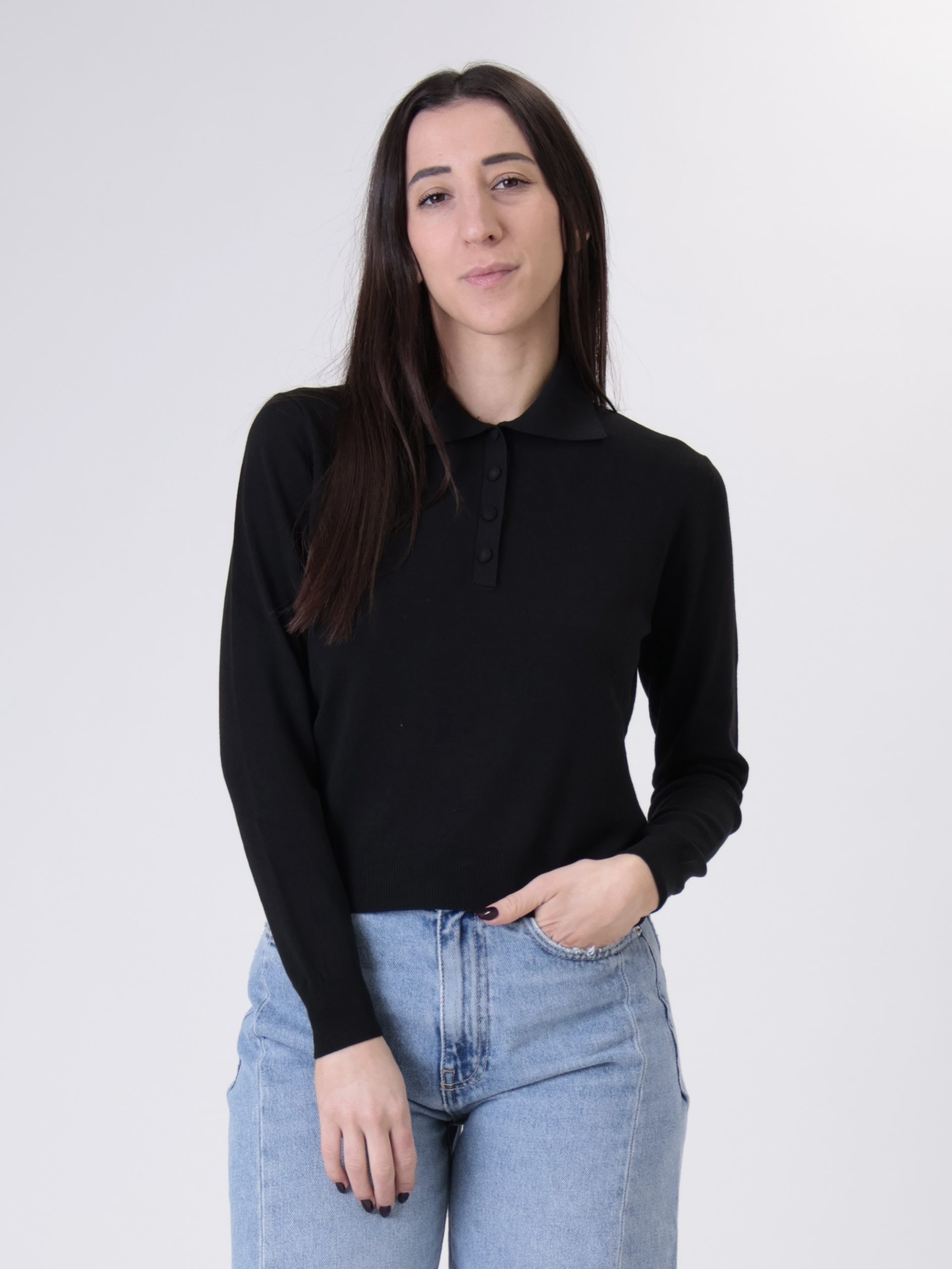 Polo in maglia bottoni nero