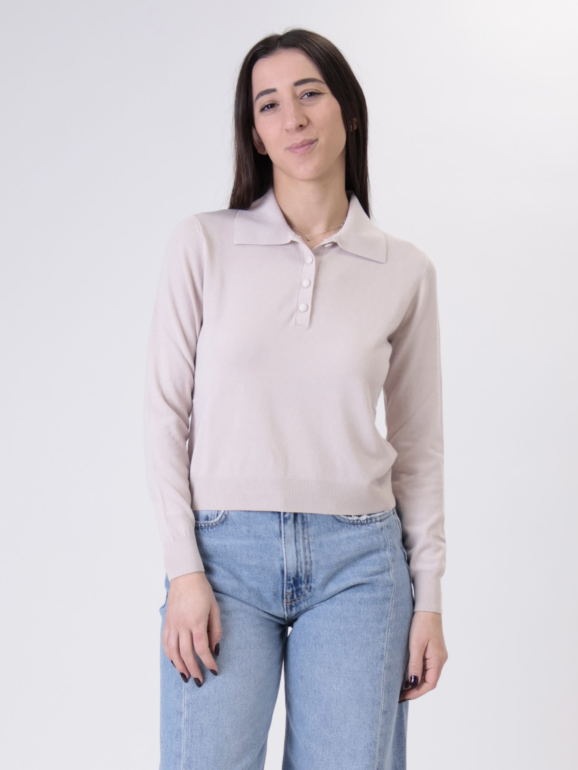 Polo in maglia bottoni rosa