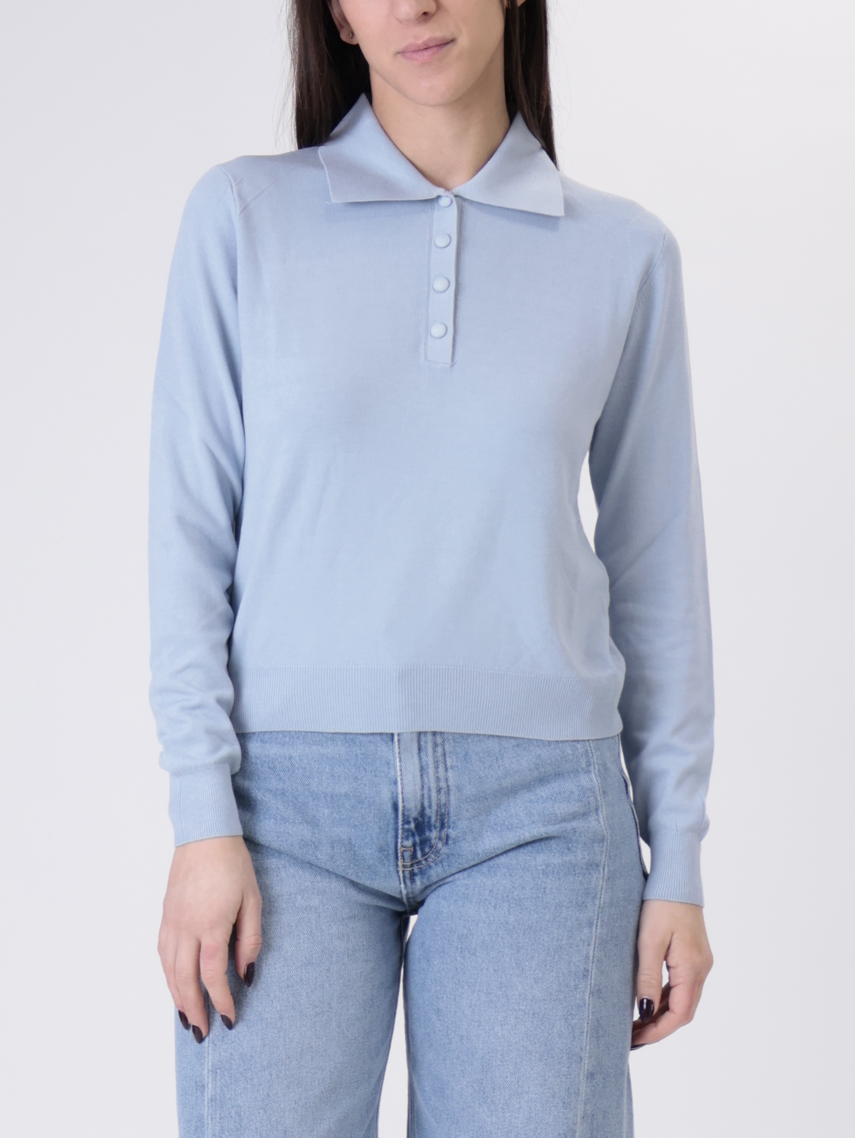 Polo in maglia bottoni celeste