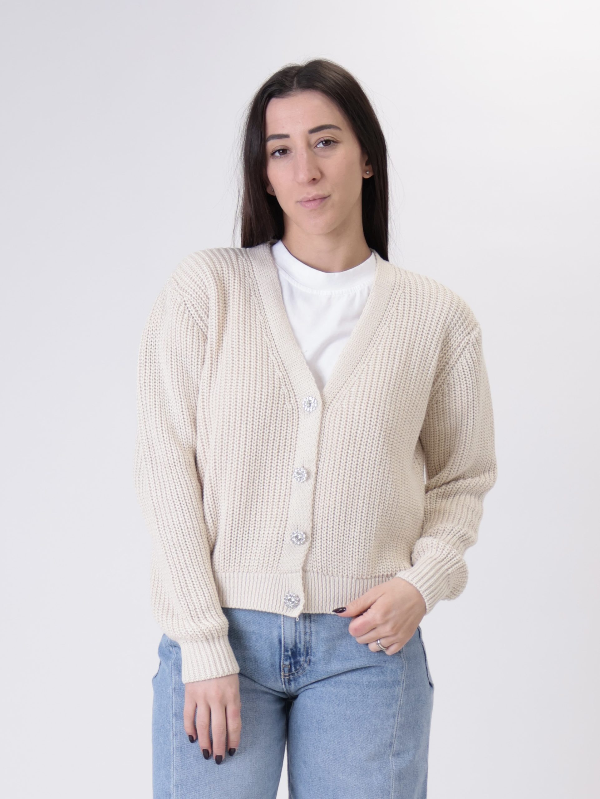 Cardigan bottoni fiore gioiello burro