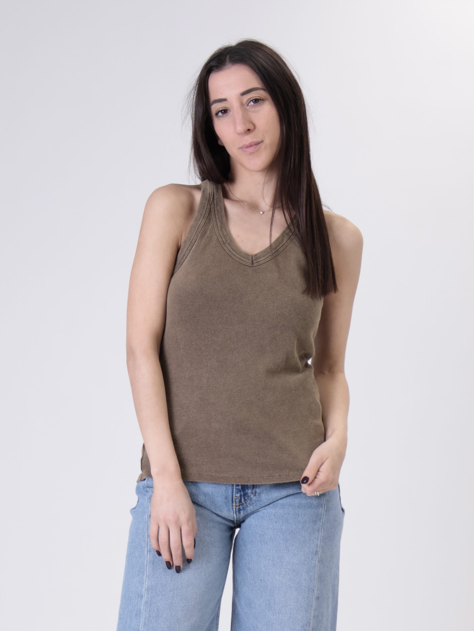 Canotta scollo V marmorizzata caffè