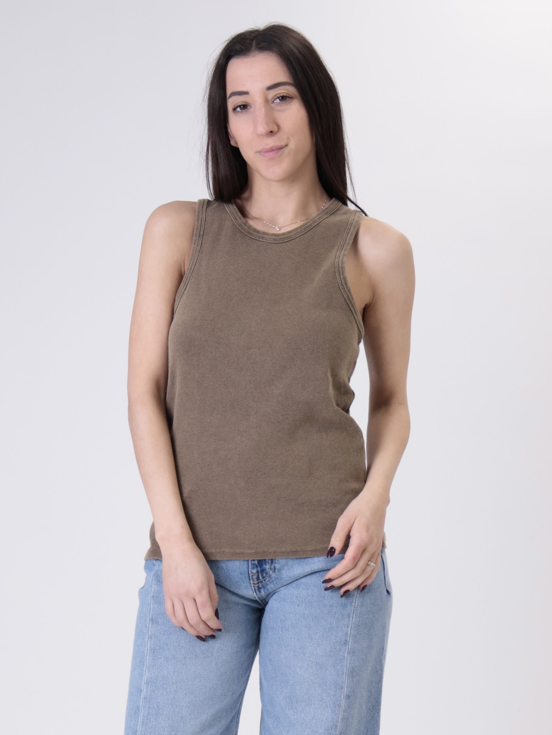 Canotta scollo americana marmorizzata caffè