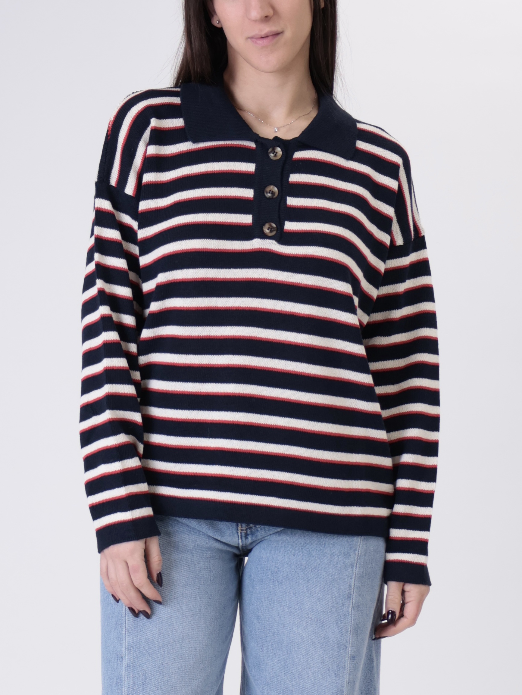 Polo in maglia riga blu