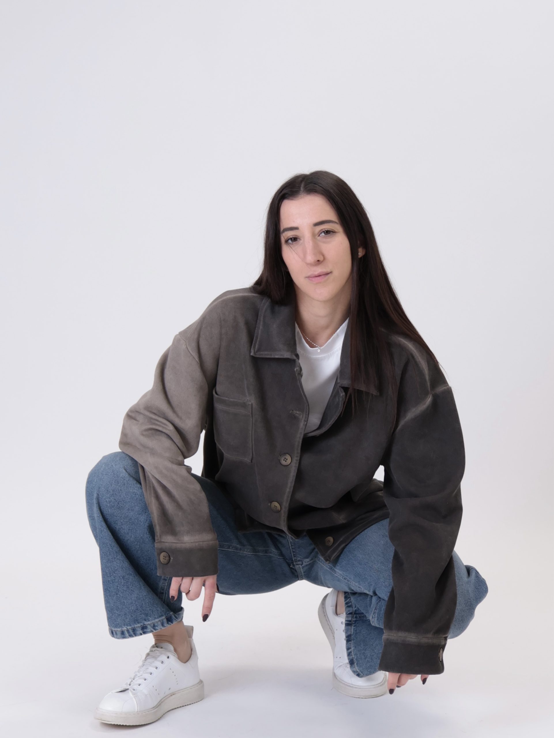 Giacca camicia scamosciata fango