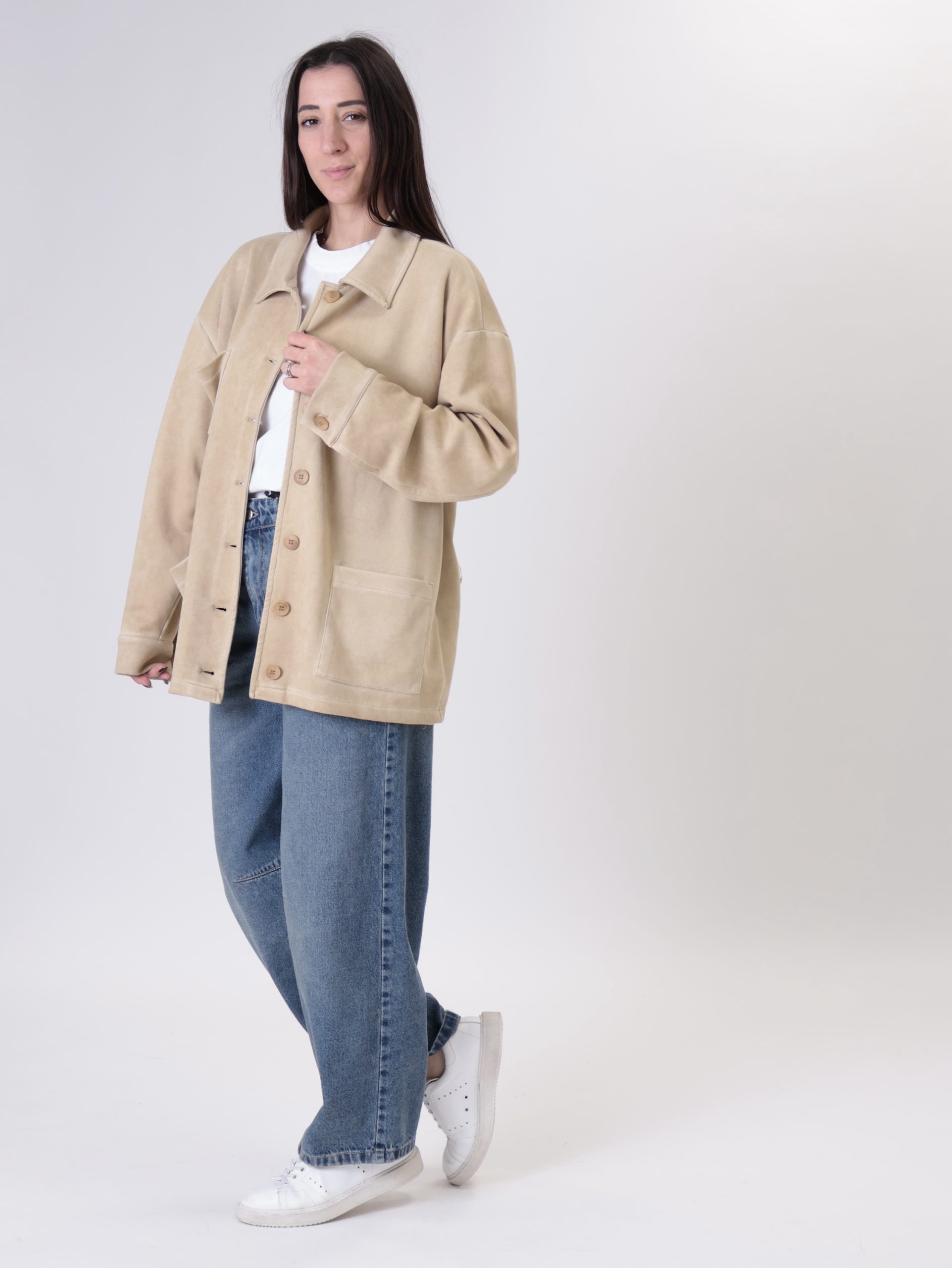 Giacca camicia scamosciata cammello