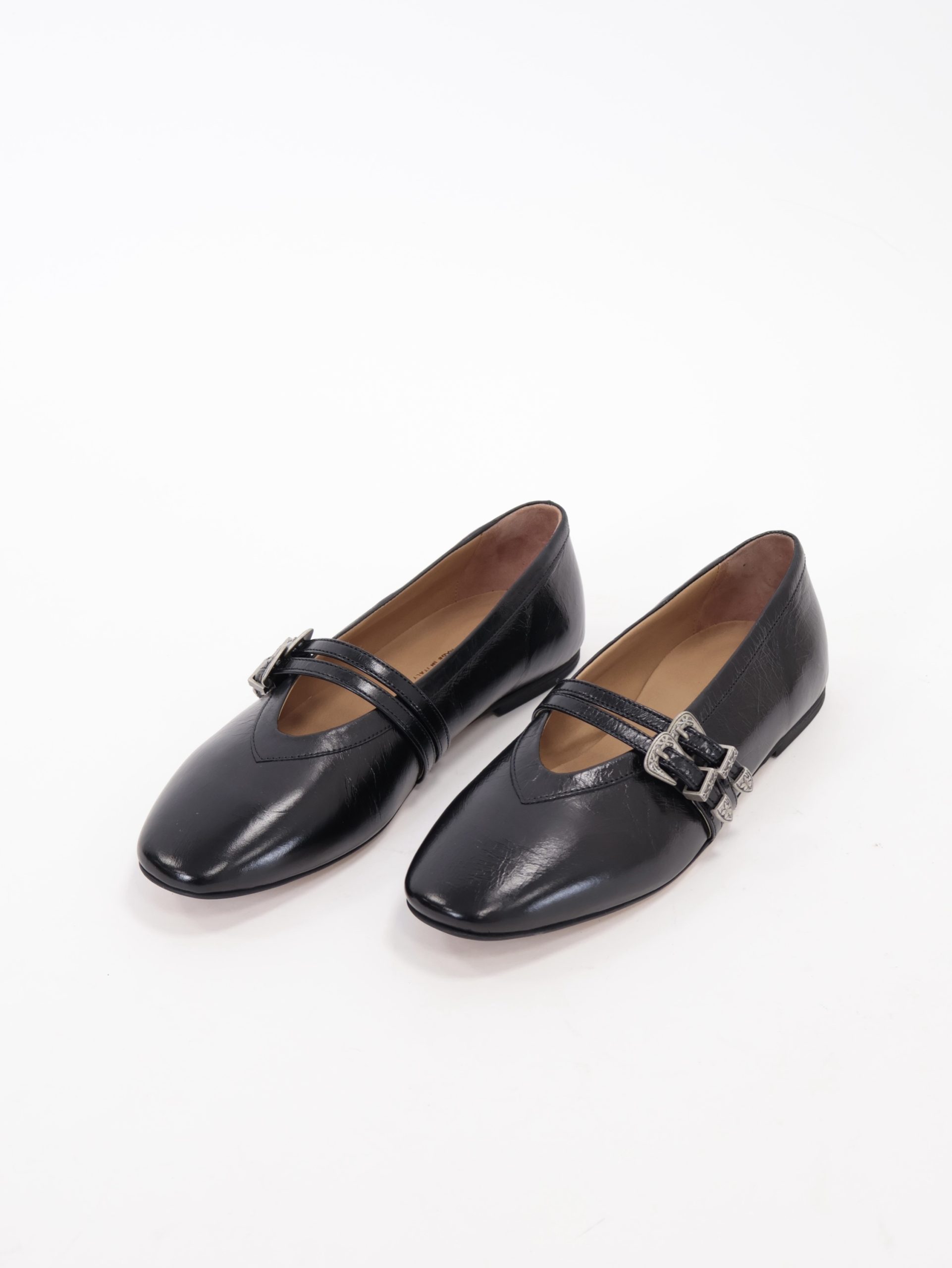 Ballerina doppia fibbia nero lucido