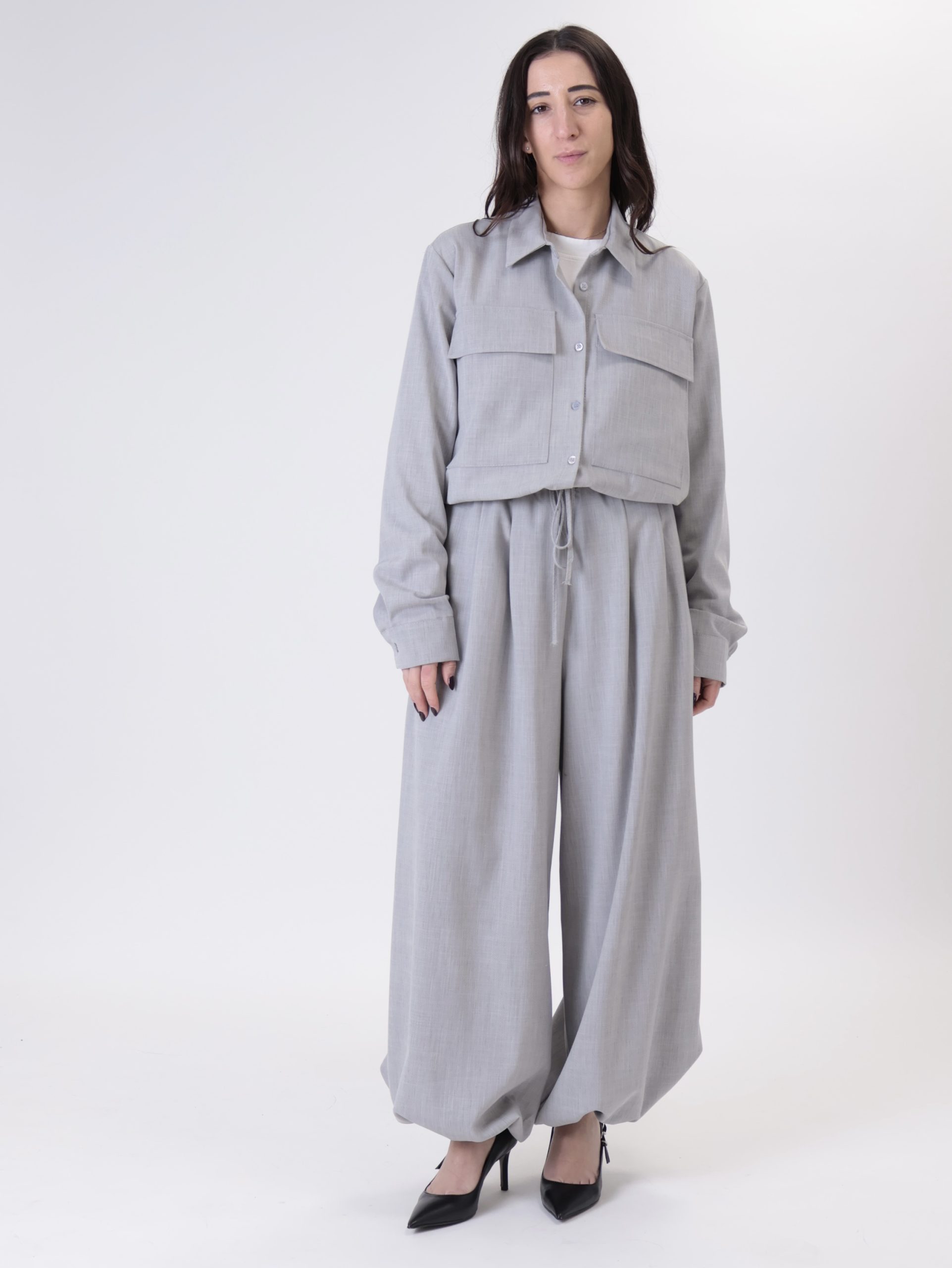 Pantalone balloon elastico grigio