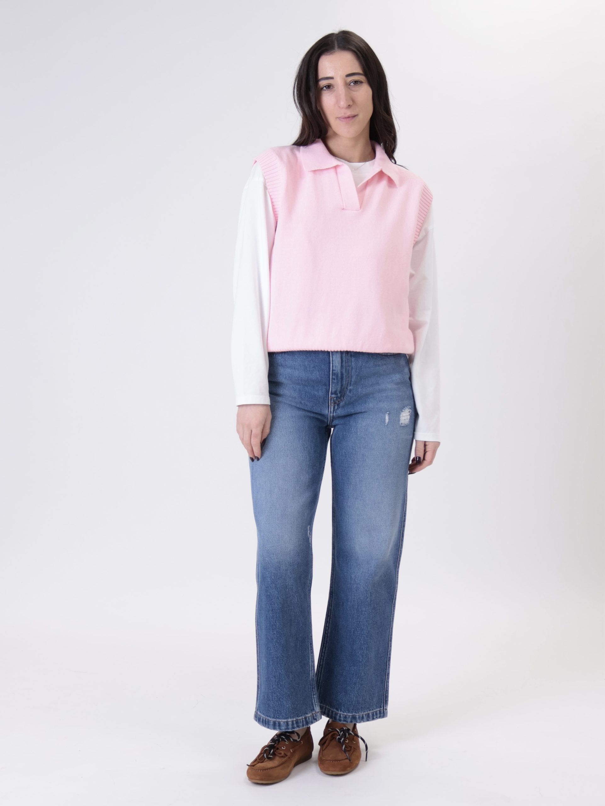 Polo smanicata cotone rosa