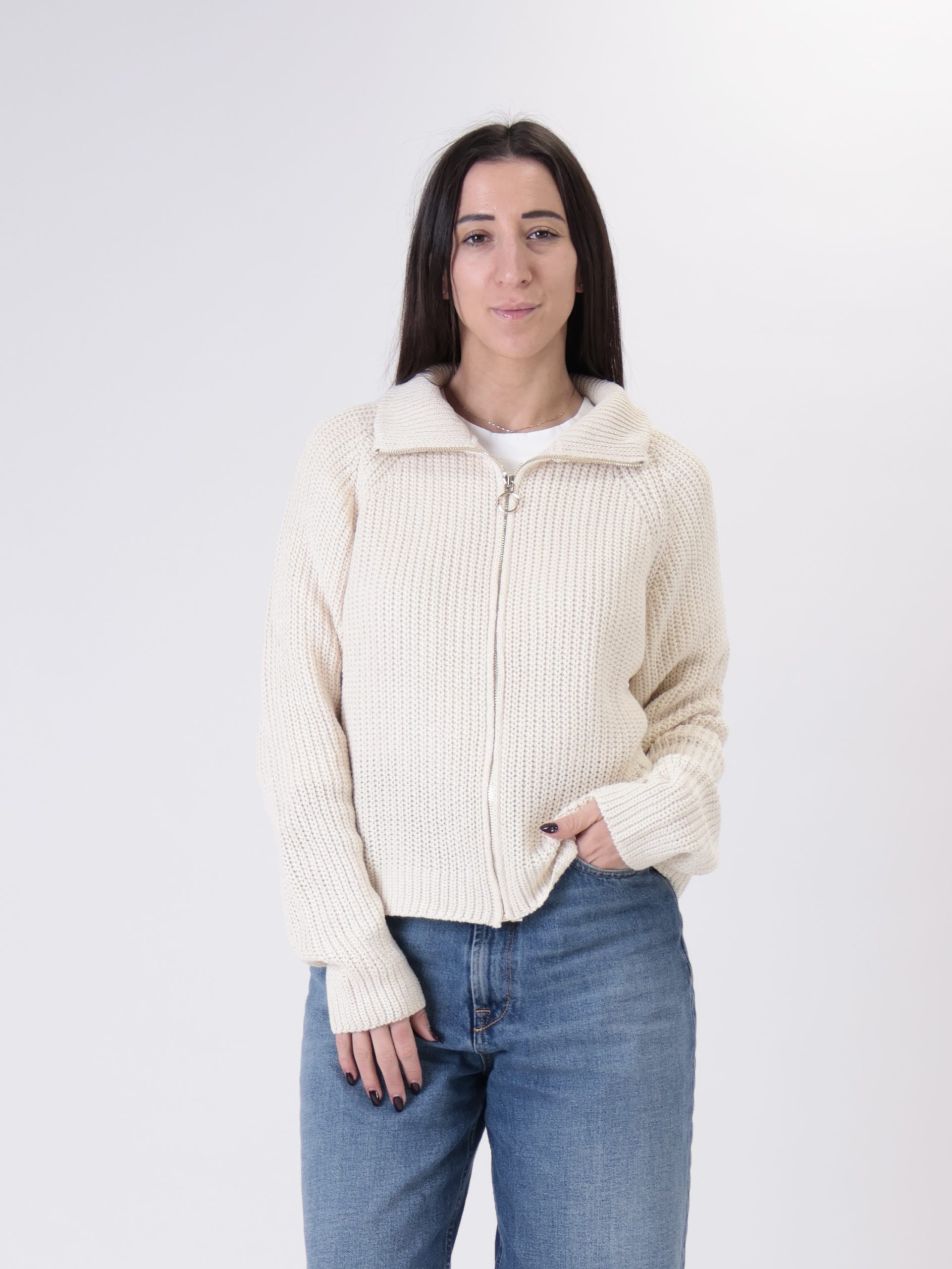 Cardigan zip latte PREORDINE 02/03