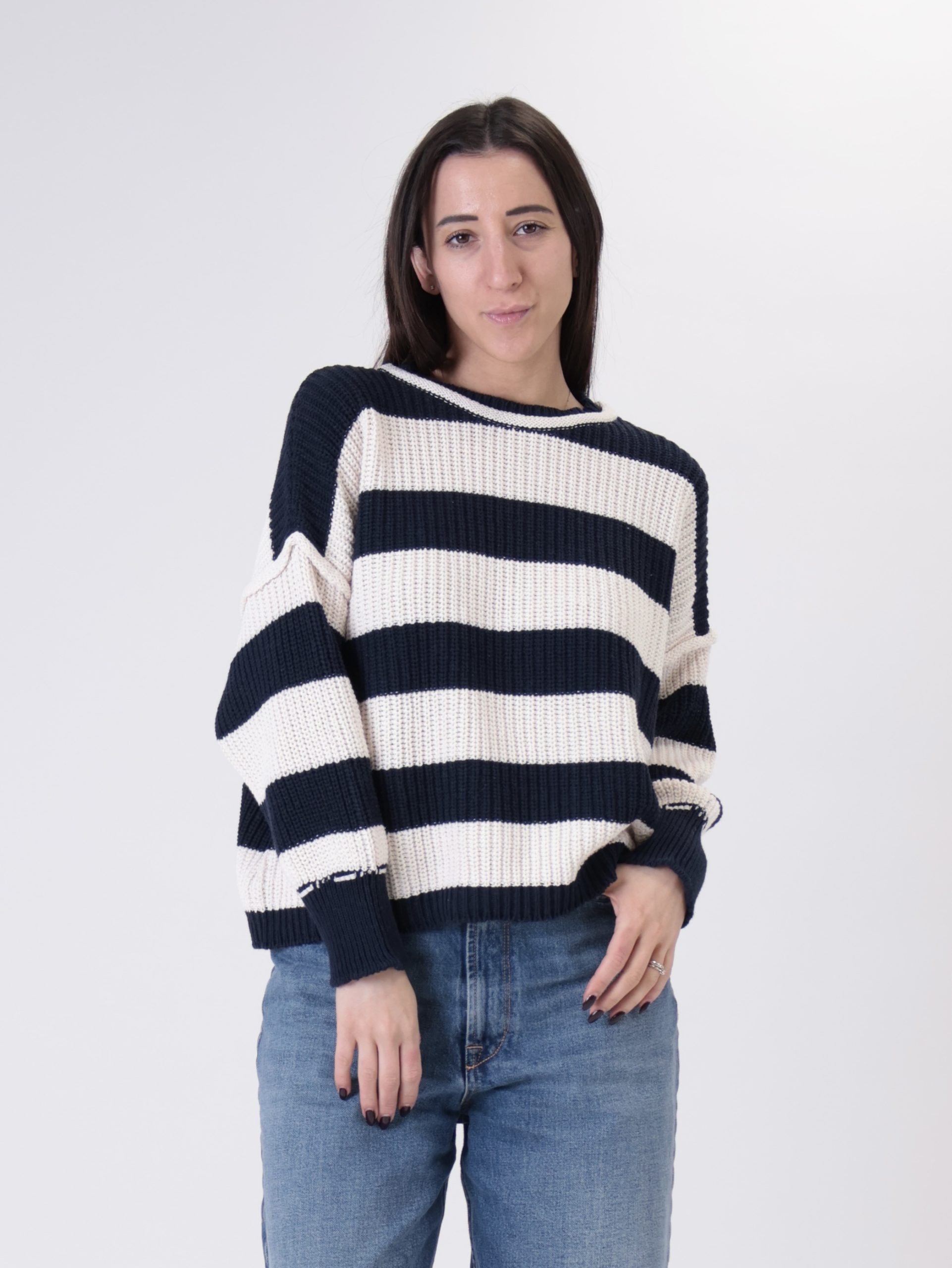 Pullover rigato blu/panna