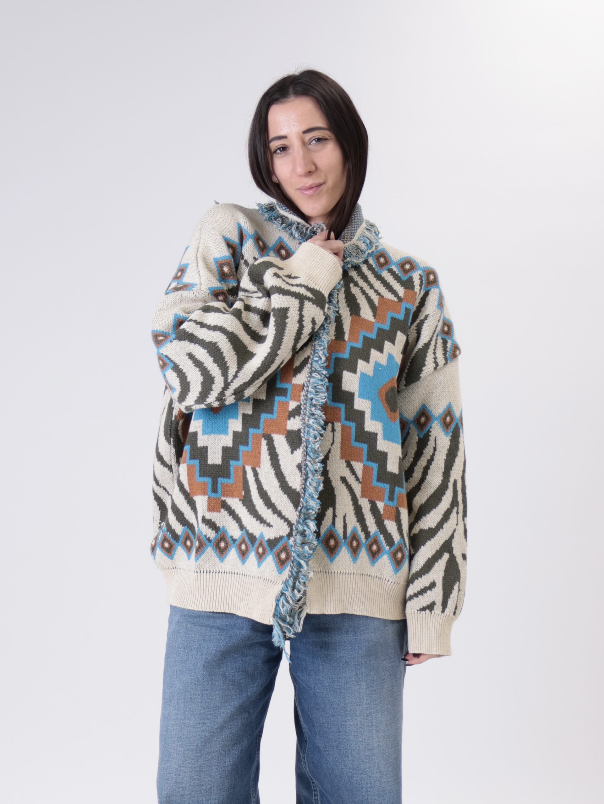 Cardigan fantasia zebra blu