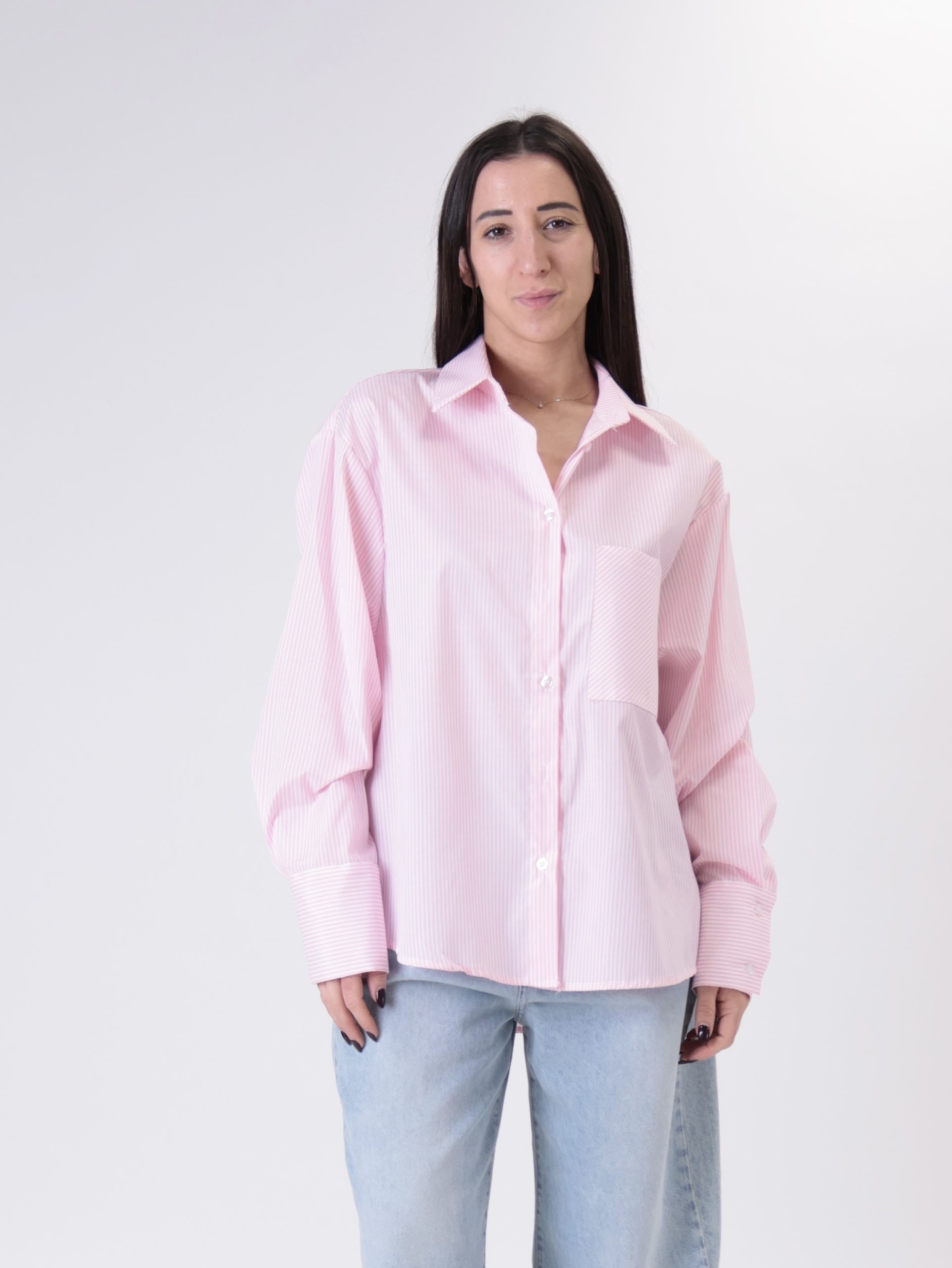 Camicia tasca riga rosa