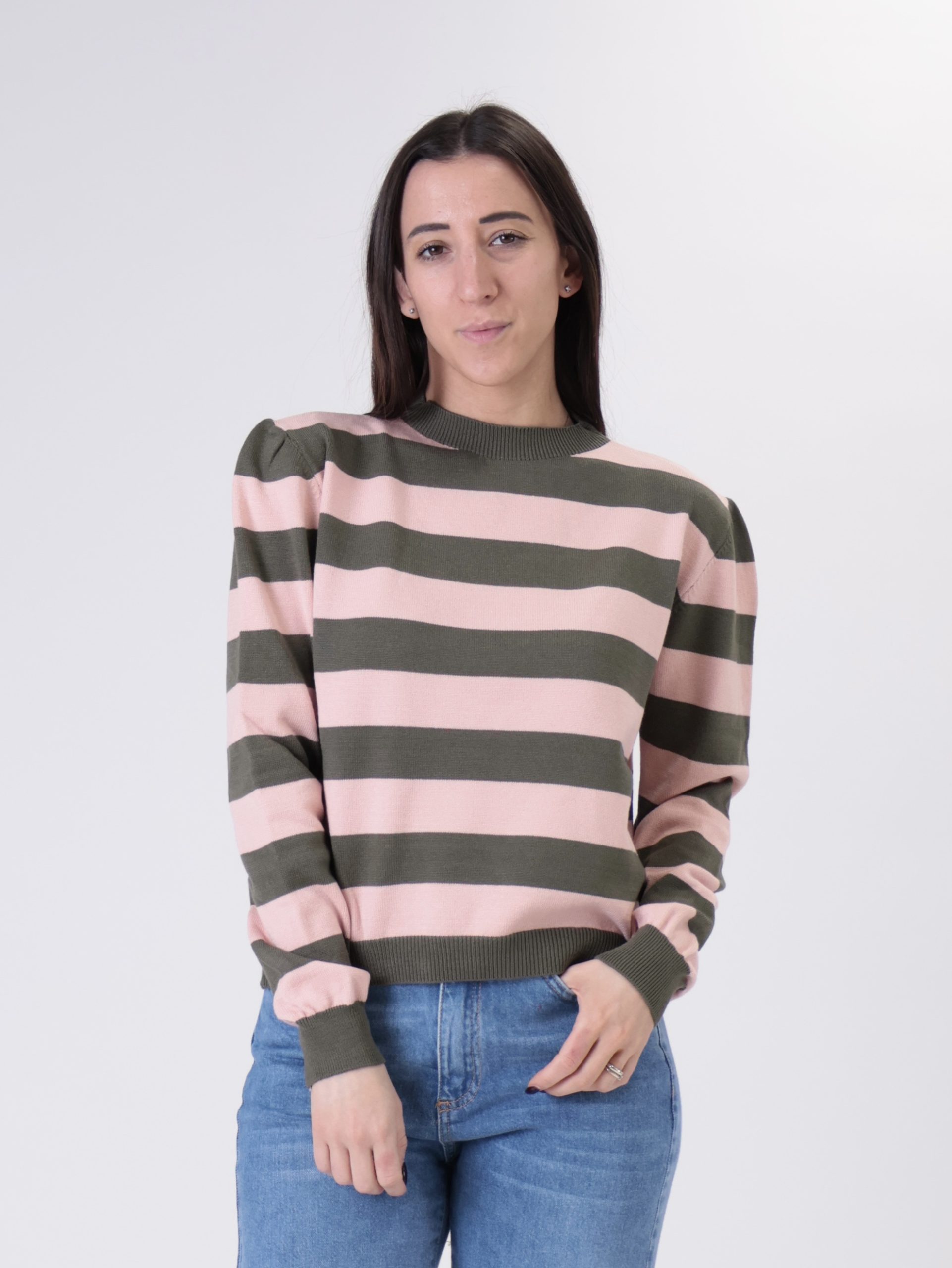 Girocollo riga rosa/militare