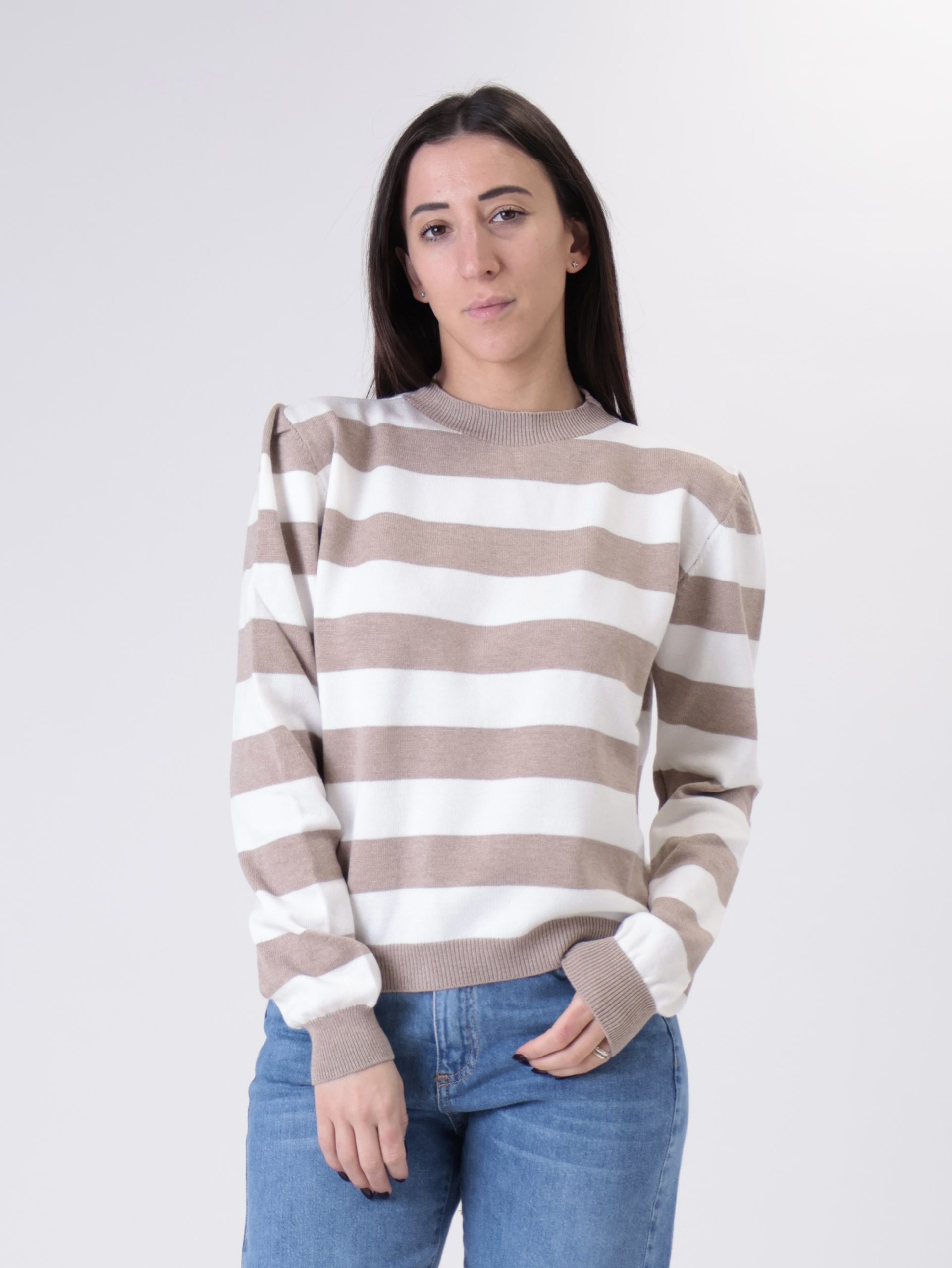 Girocollo riga sabbia/bianco PREORDINE 05/03