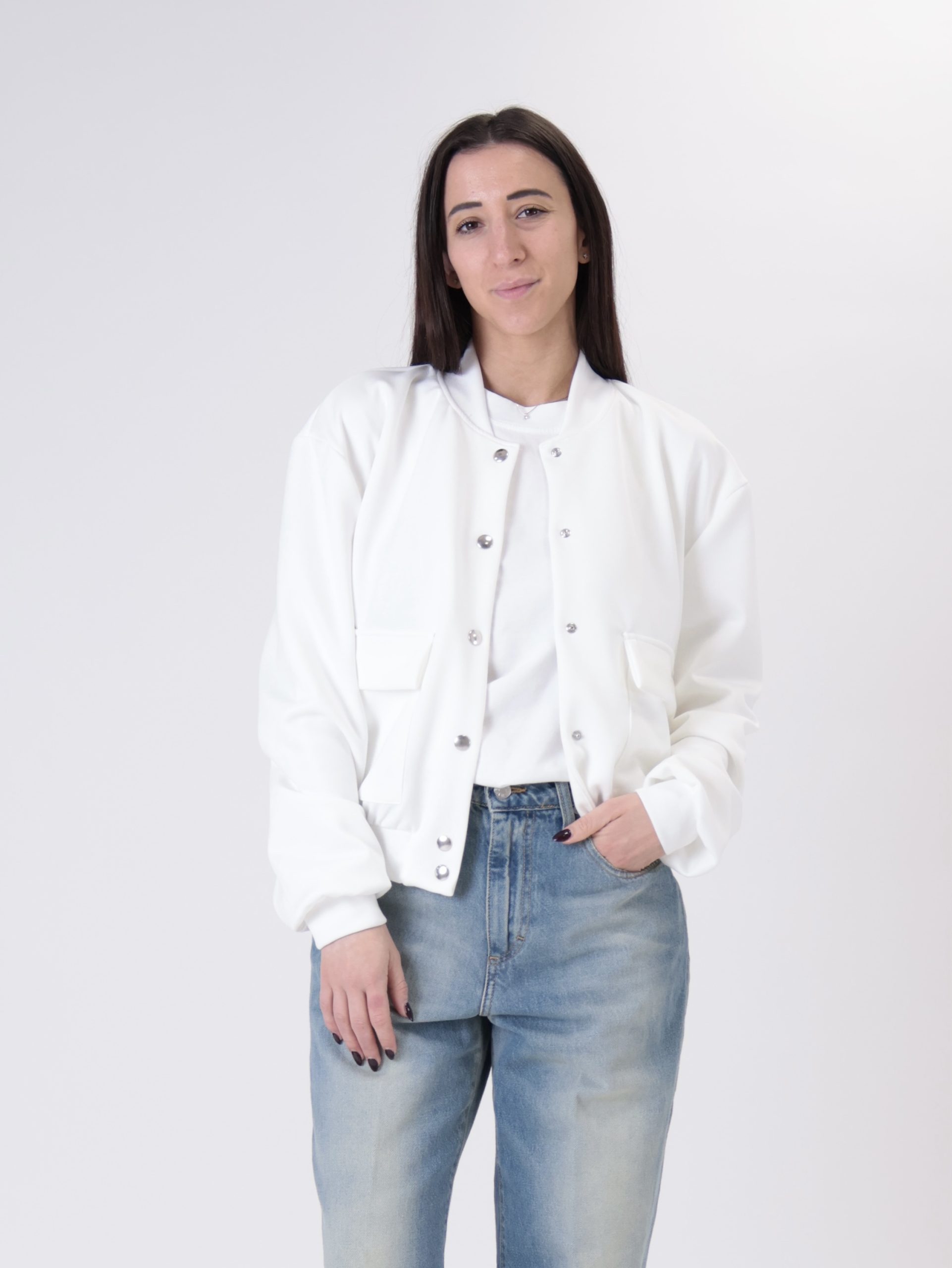 Bomber in maglia latte