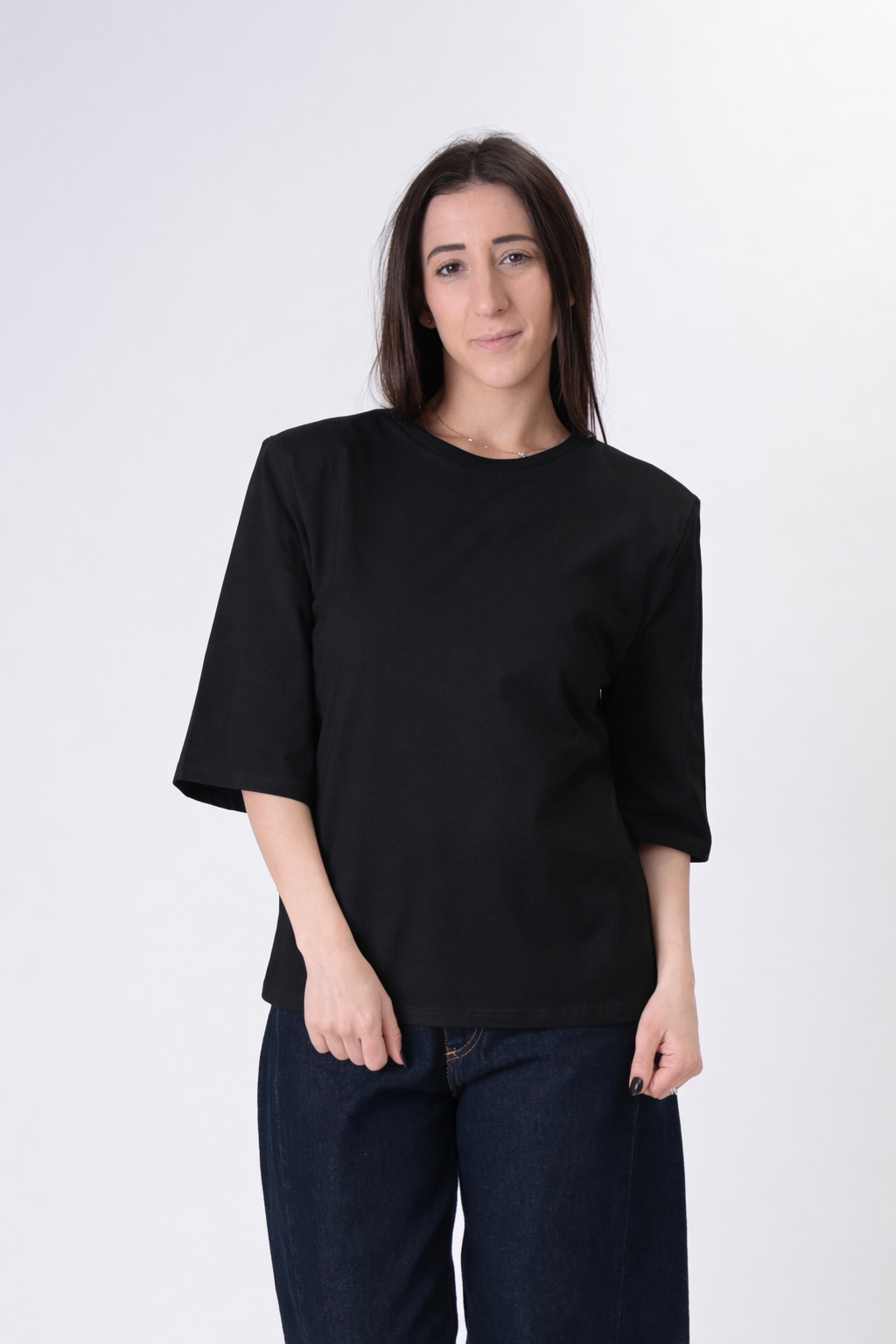 T-shirt spalle imbottite laccio retro nero