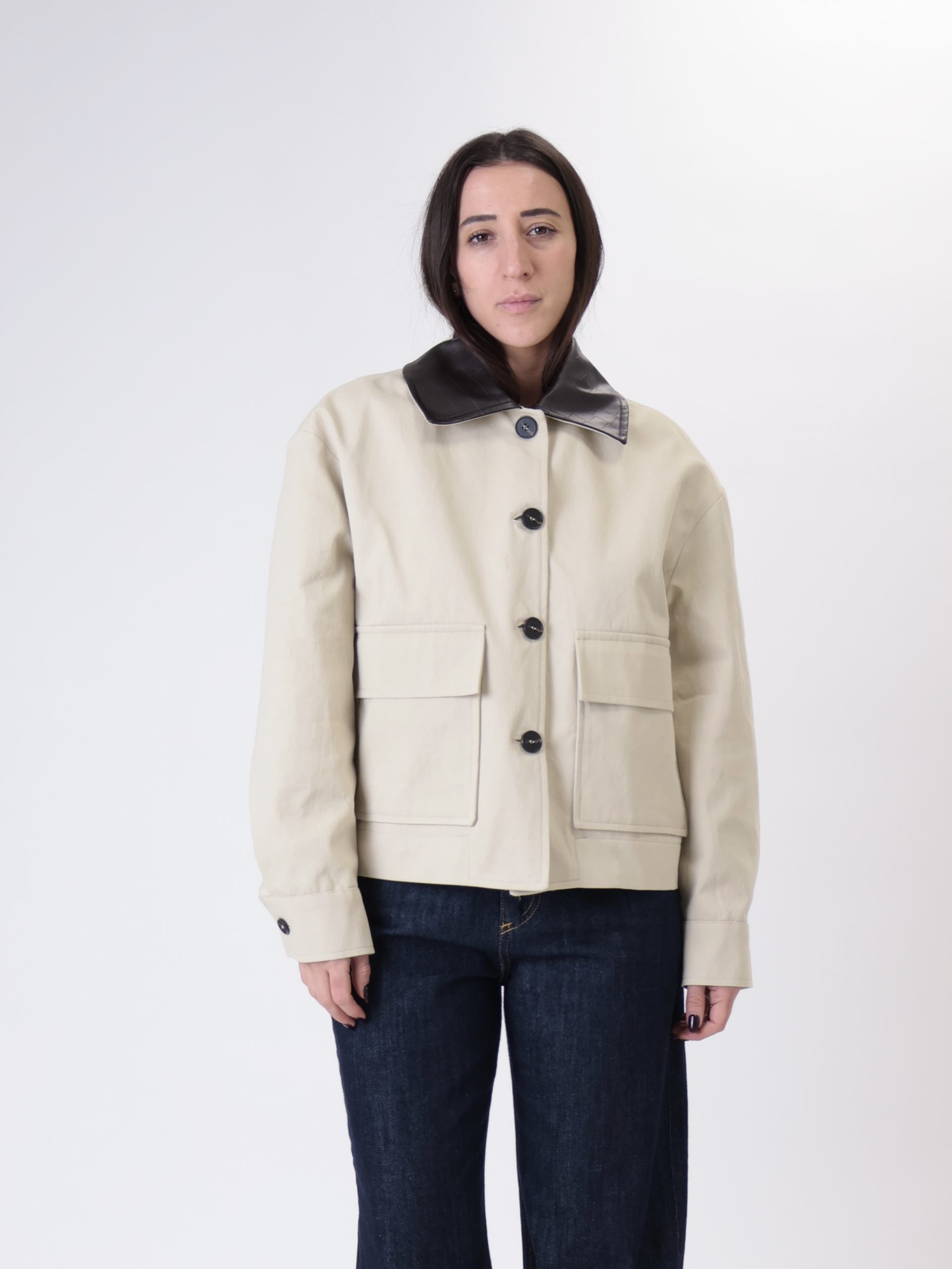 Bomber bottega colletto moro intrecciato beige