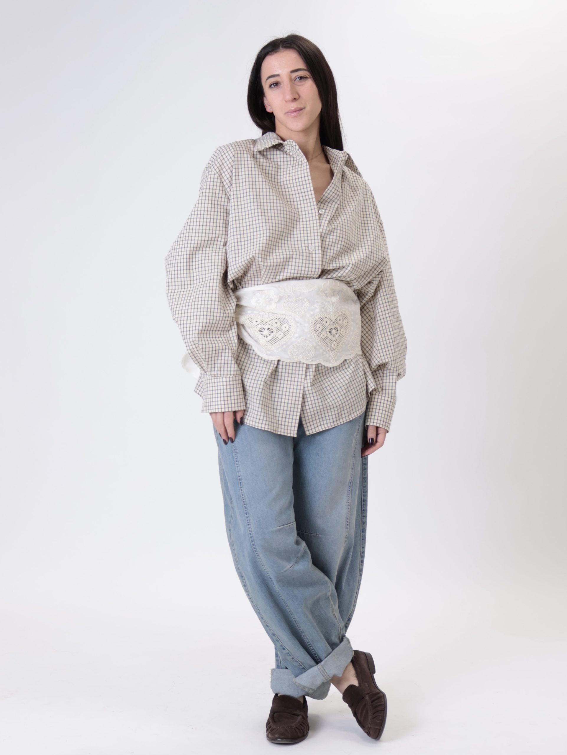 Camicia quadri foulard beige