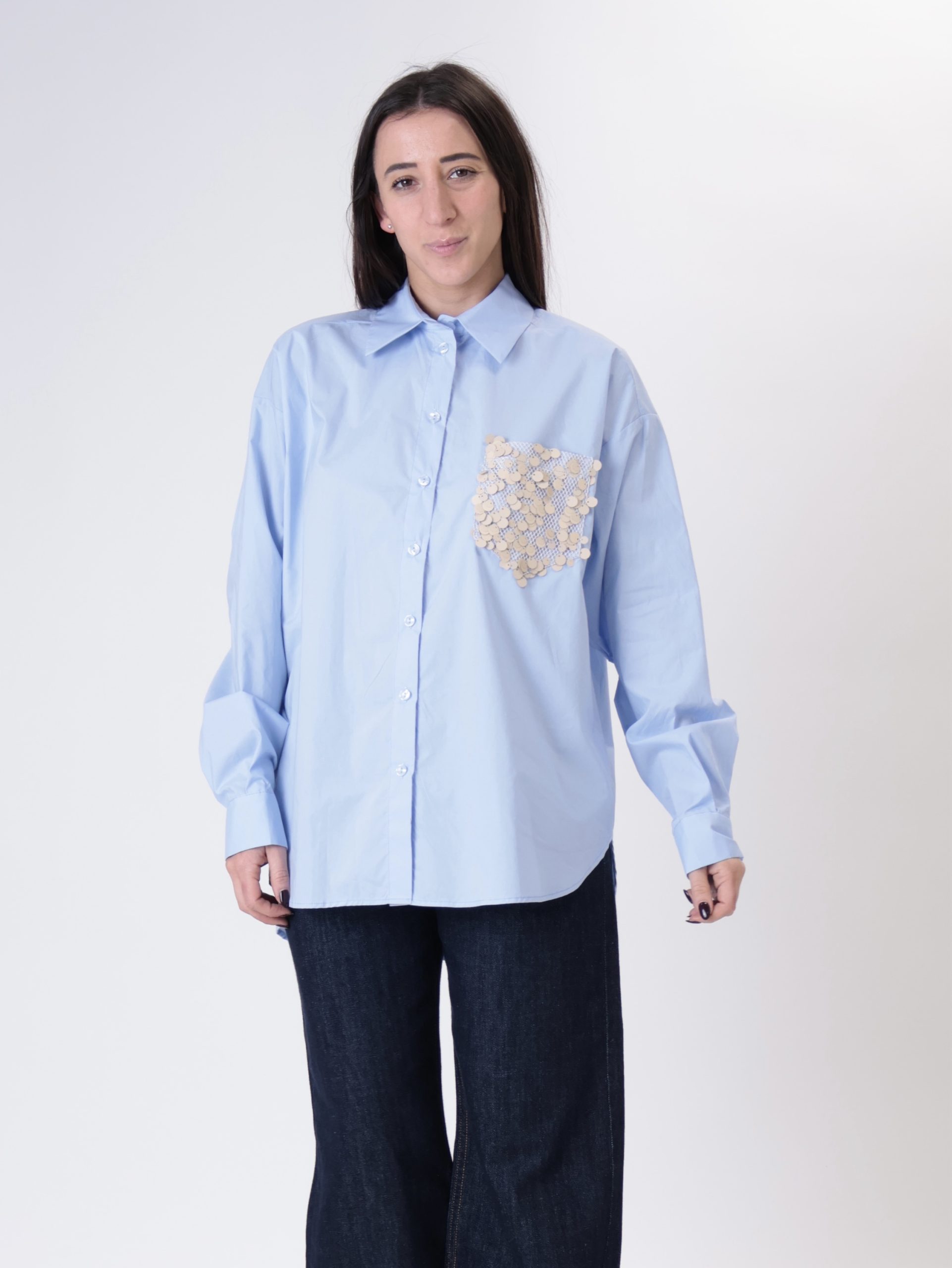 Camicia tasca pailettes celeste