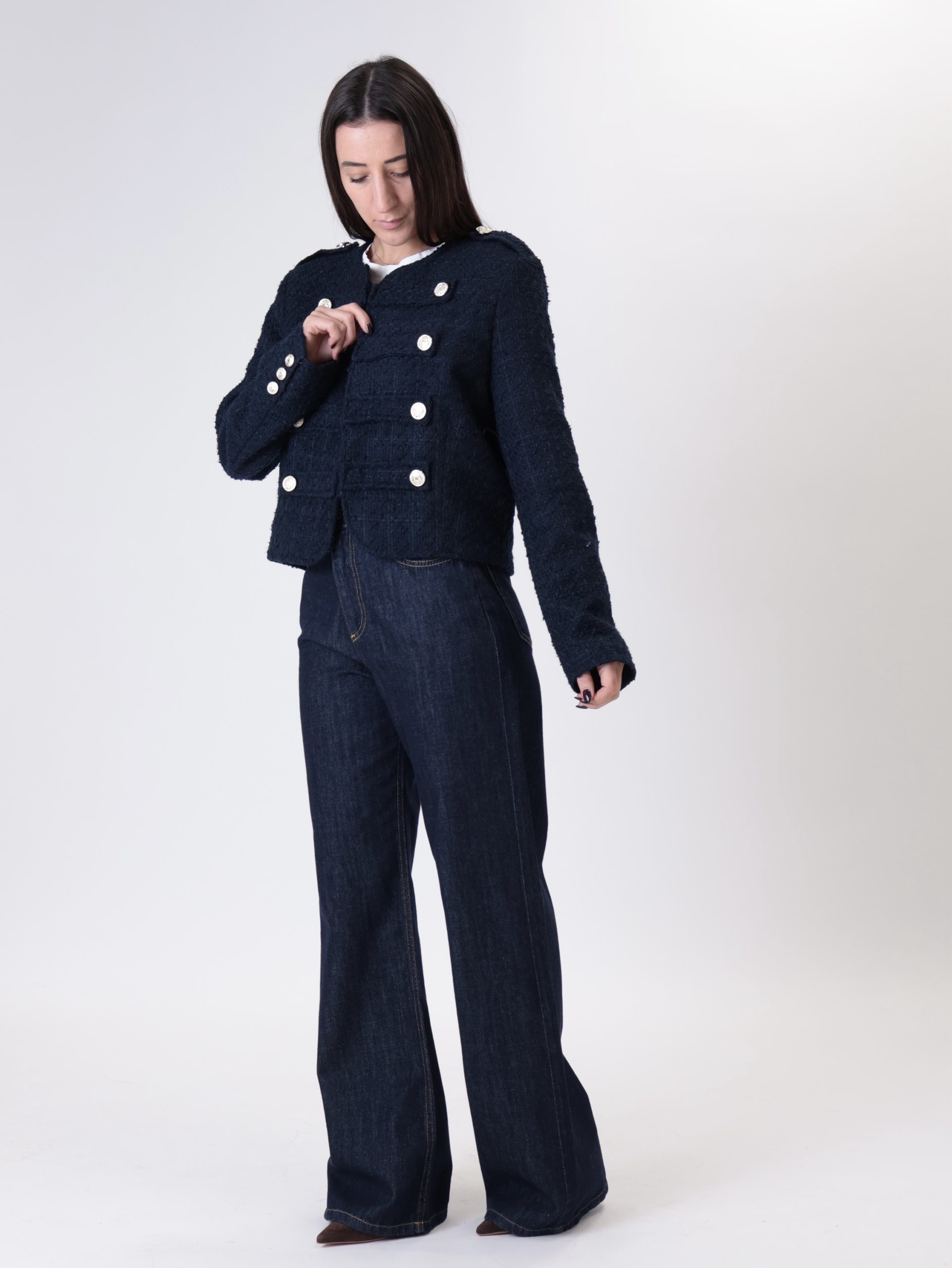 Giacca napoleone tweed blu